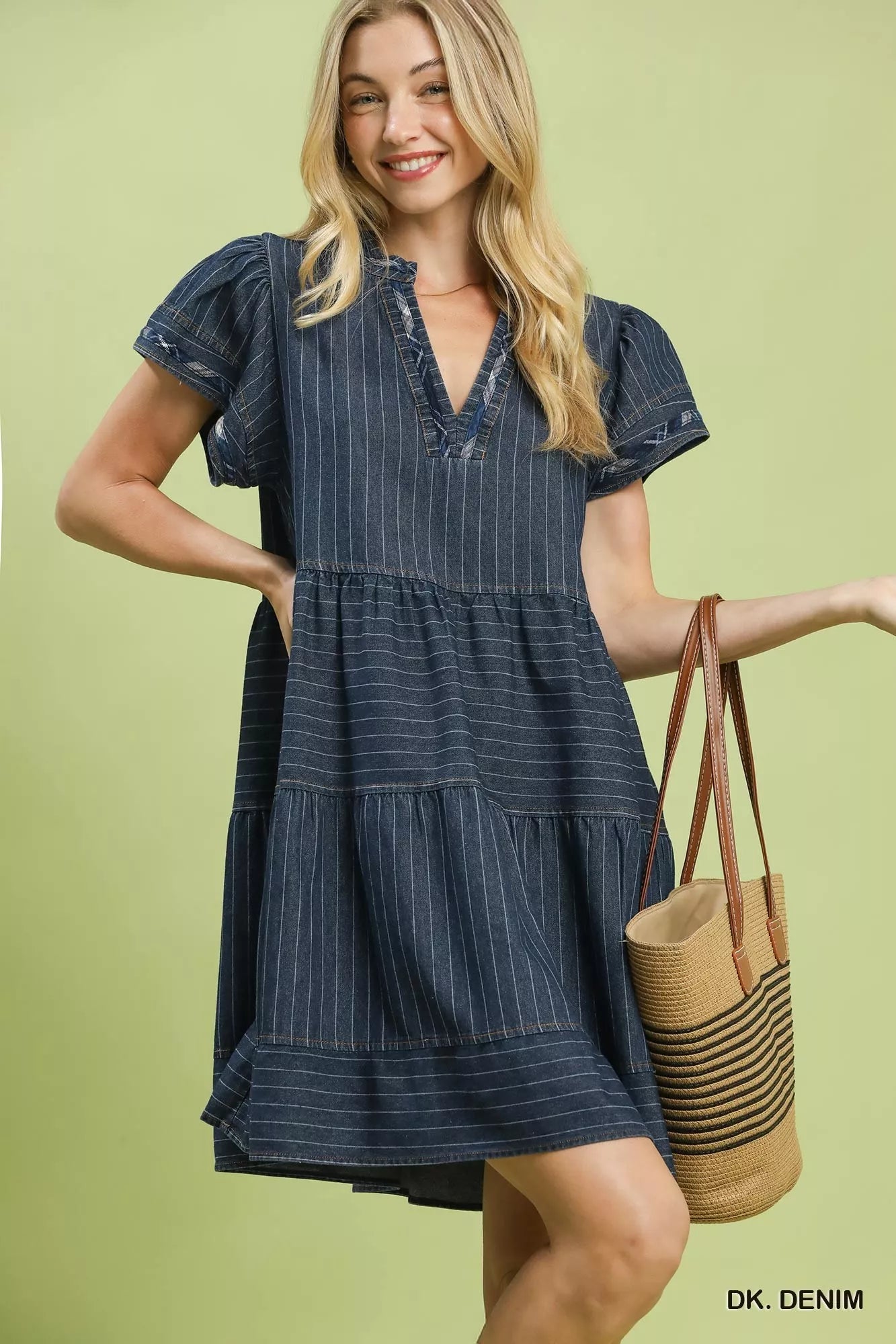 Umgee Chambray Tiered Babydoll Dress - Rooted & Reckless Co.