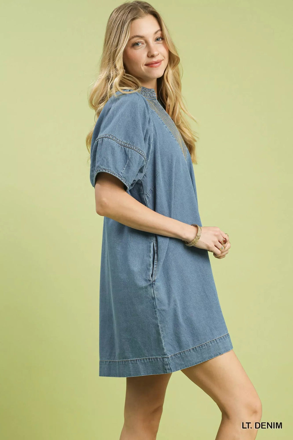 Umgee Denim Mini Dress with Contrast Thread - Rooted & Reckless Co.