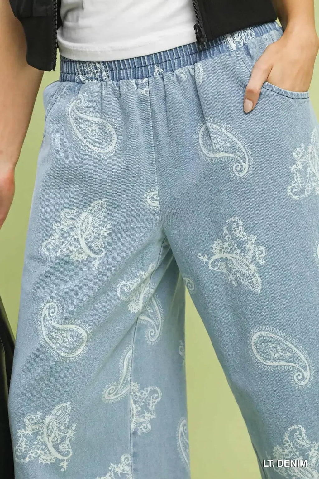 Umgee Denim Paisley Wide-Leg Pants - Rooted & Reckless Co.