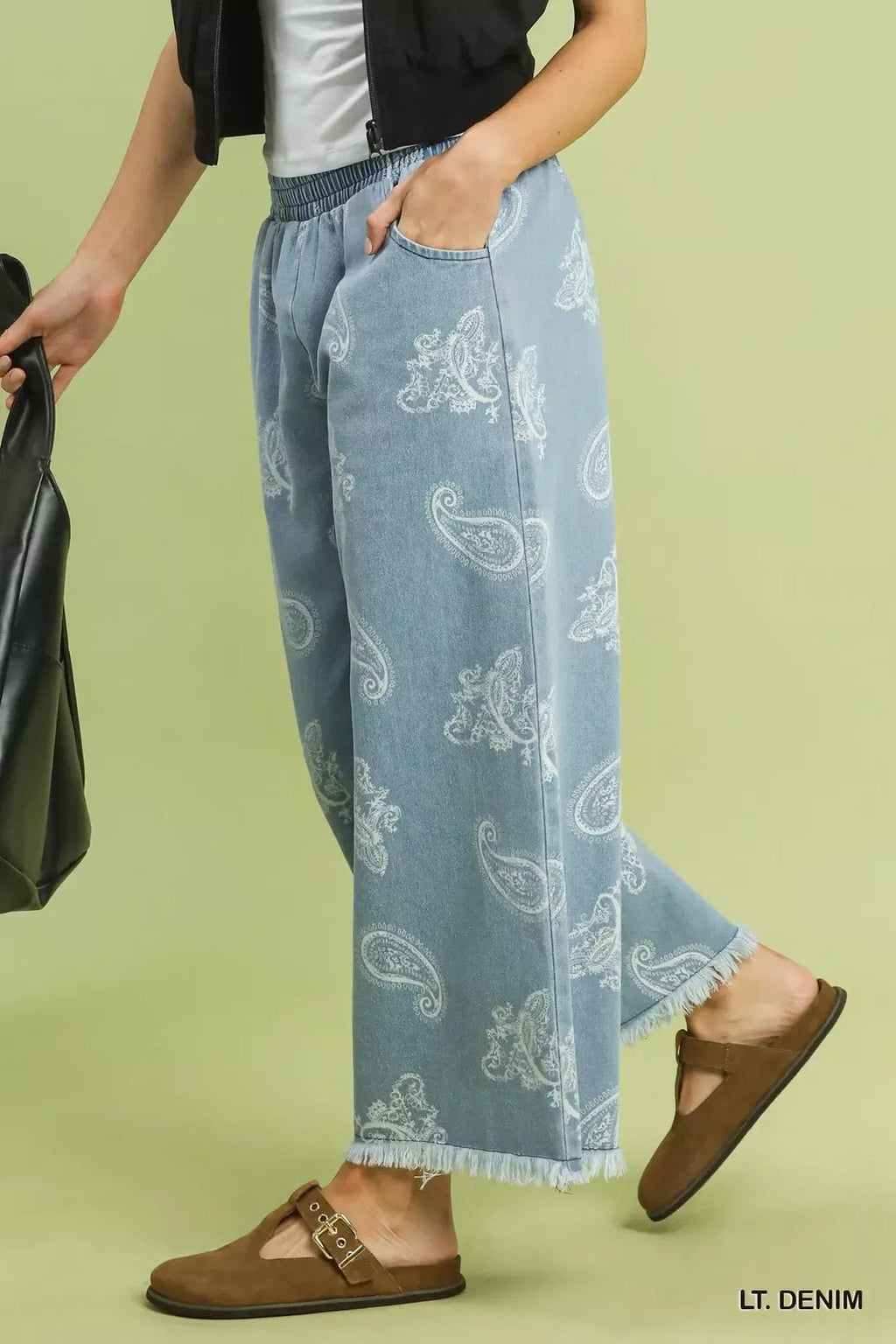 Umgee Denim Paisley Wide-Leg Pants - Rooted & Reckless Co.