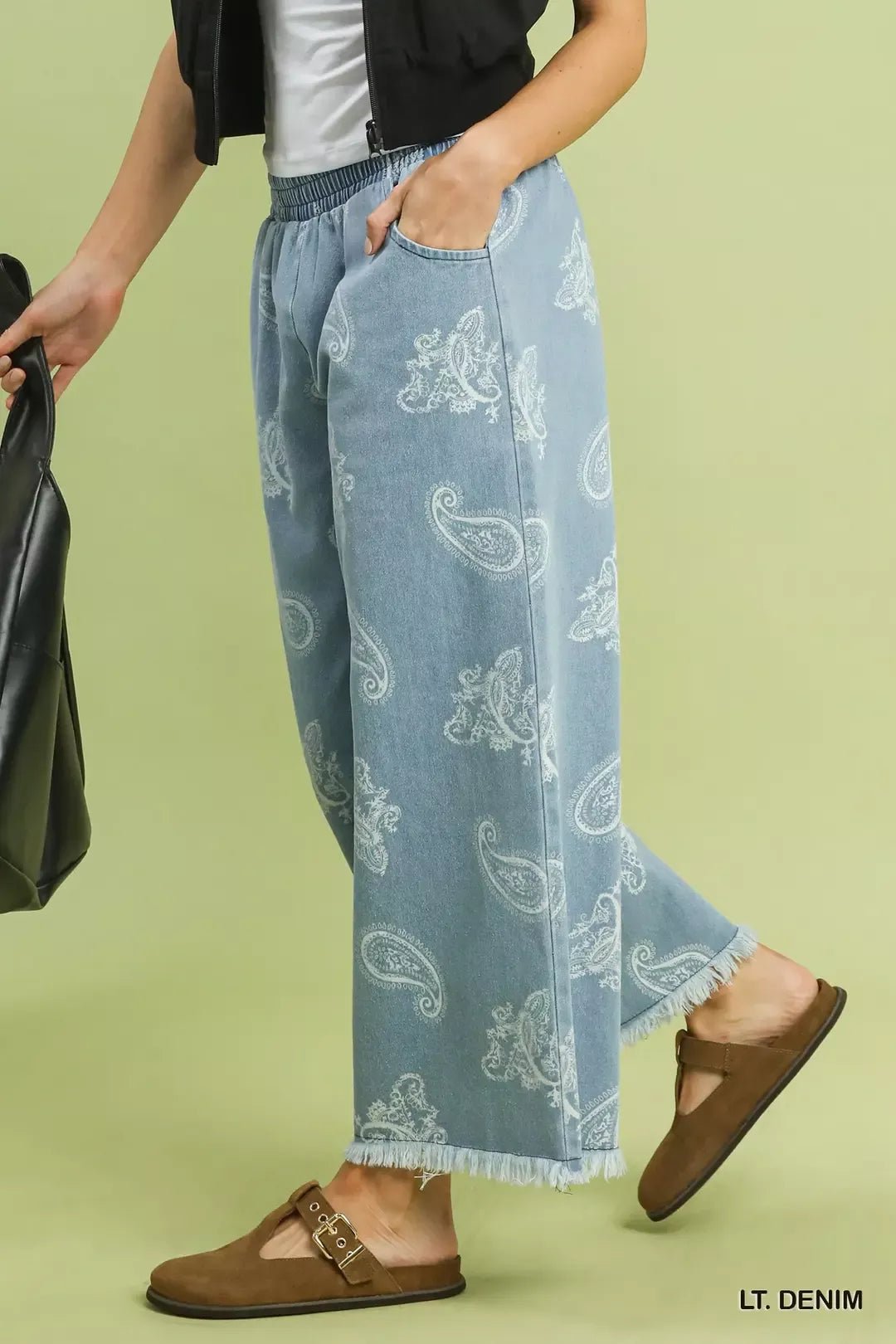 Umgee Denim Paisley Wide-Leg Pants - Rooted & Reckless Co.