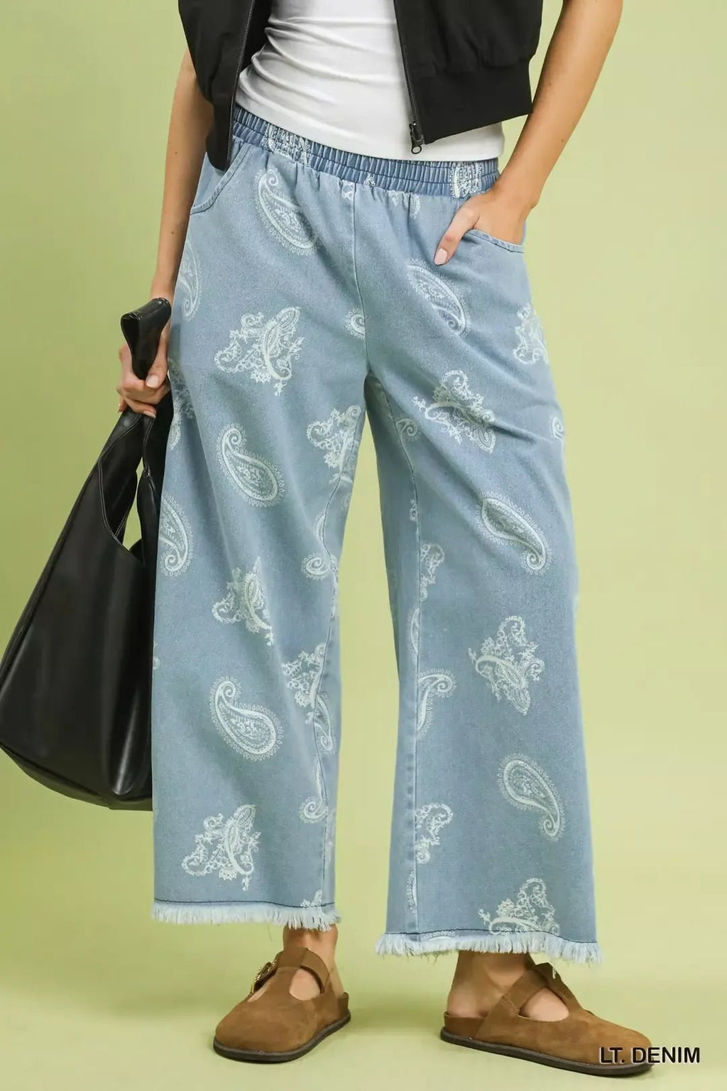 Umgee Denim Paisley Wide-Leg Pants - Rooted & Reckless Co.