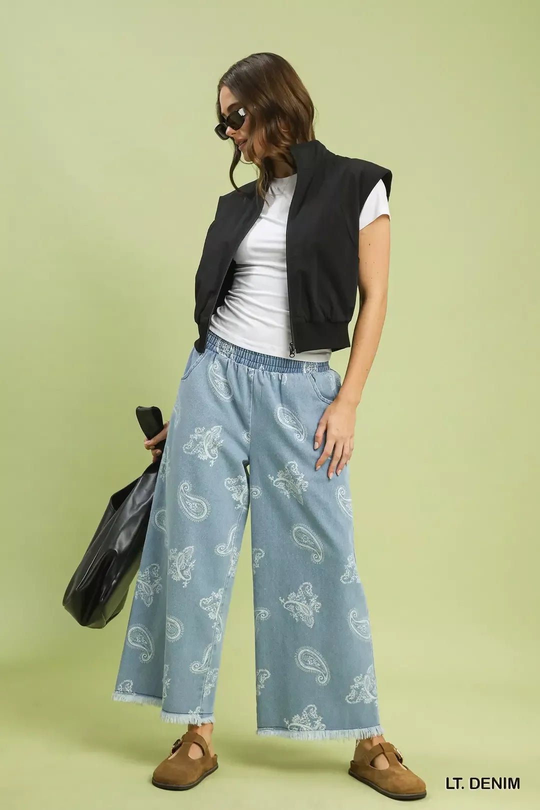 Umgee Denim Paisley Wide-Leg Pants - Rooted & Reckless Co.