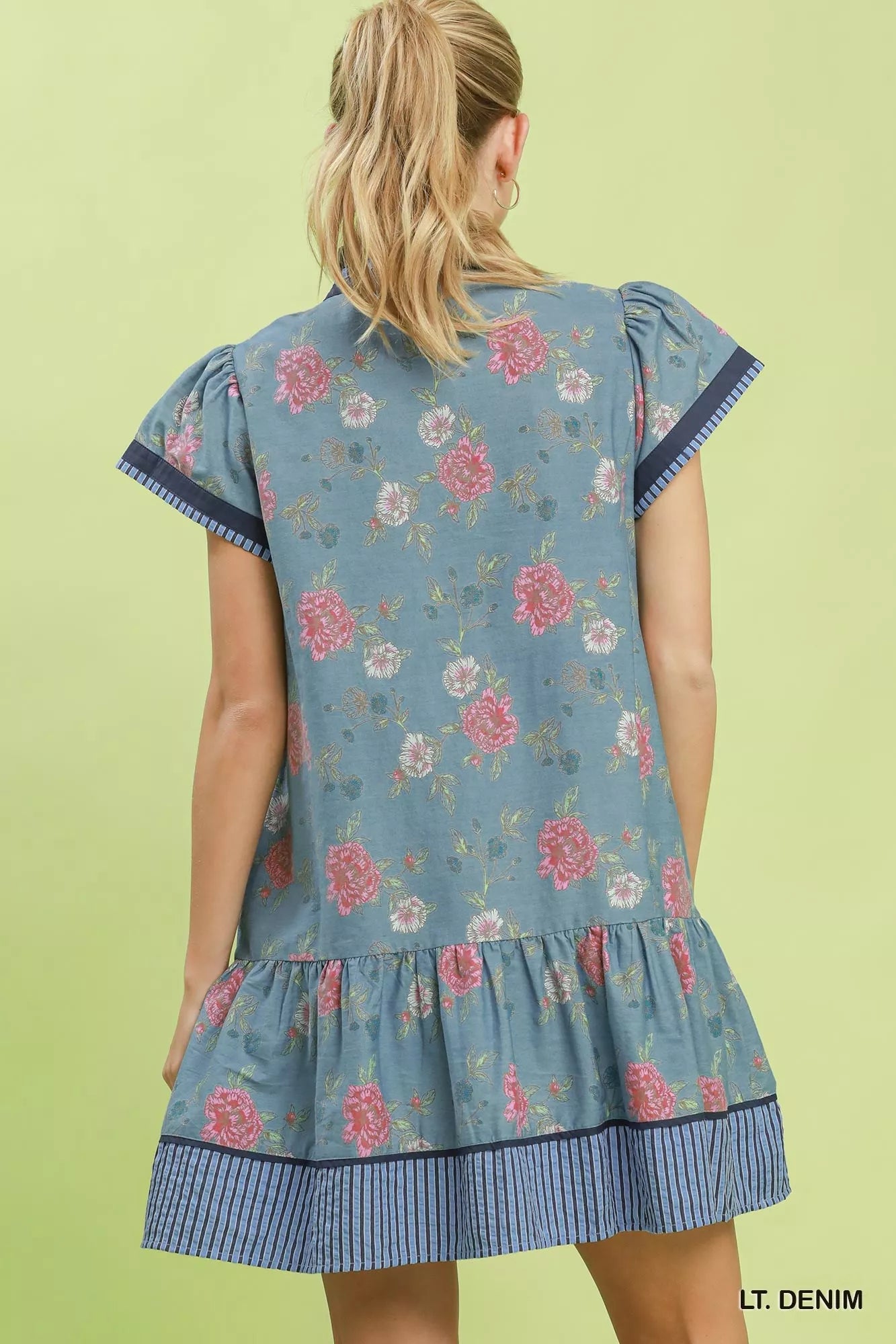 Umgee Floral Contrast Trim Ruffle Hem Mini Dress - Rooted & Reckless Co.