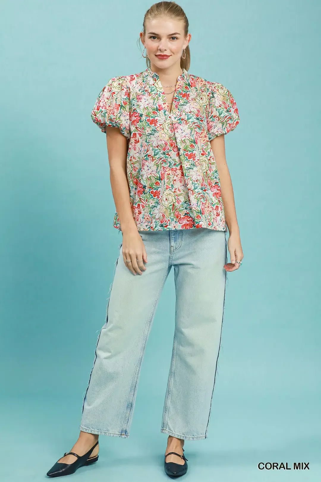 Umgee Floral Puff Sleeve Blouse - Rooted & Reckless Co.