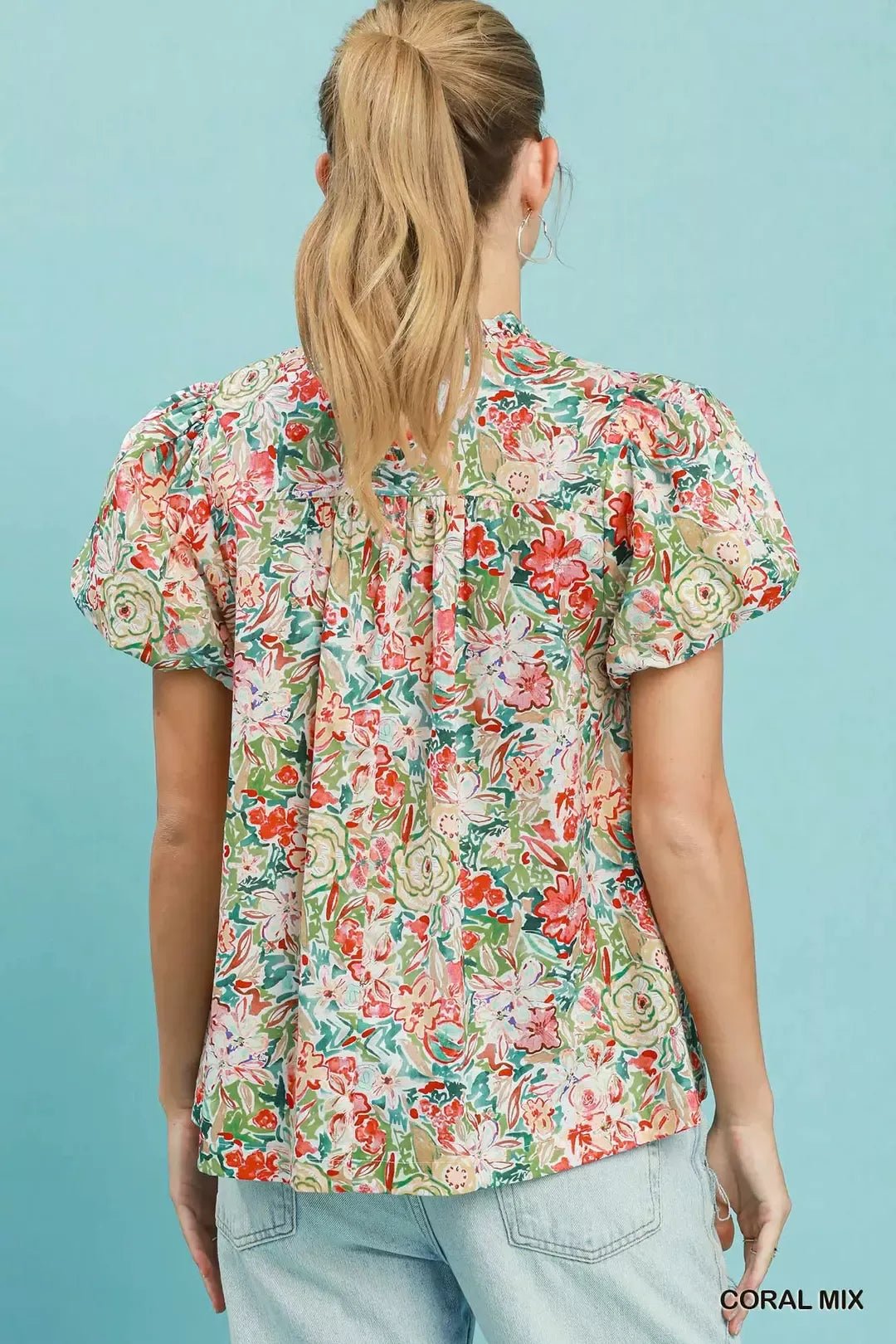 Umgee Floral Puff Sleeve Blouse - Rooted & Reckless Co.