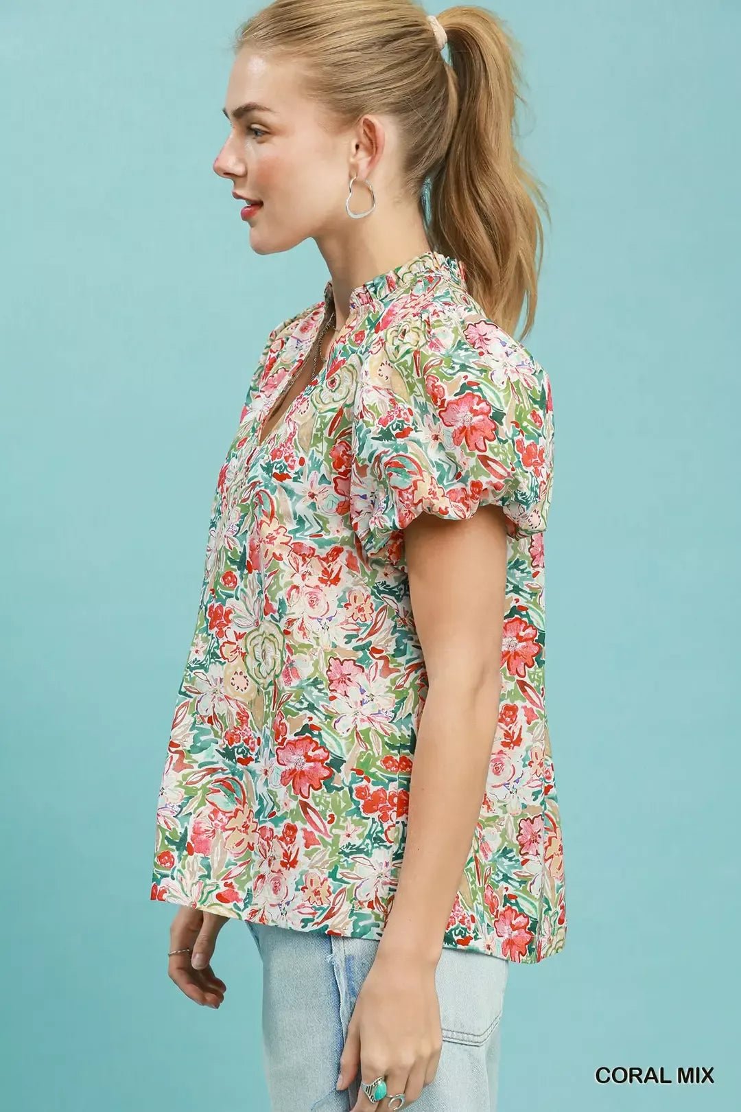 Umgee Floral Puff Sleeve Blouse - Rooted & Reckless Co.