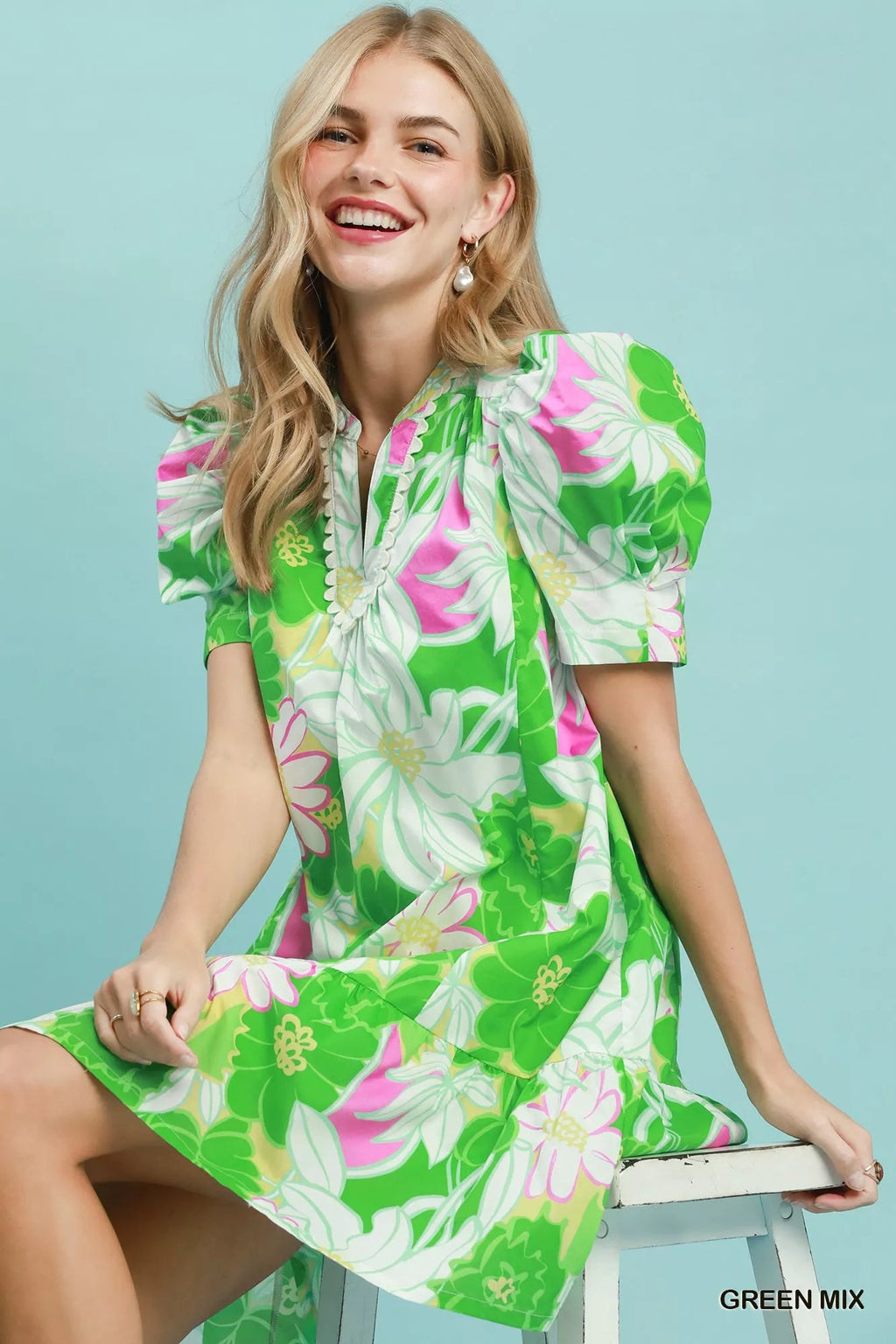 Umgee Floral Puff Sleeve Tiered Mini Dress - Rooted & Reckless Co.