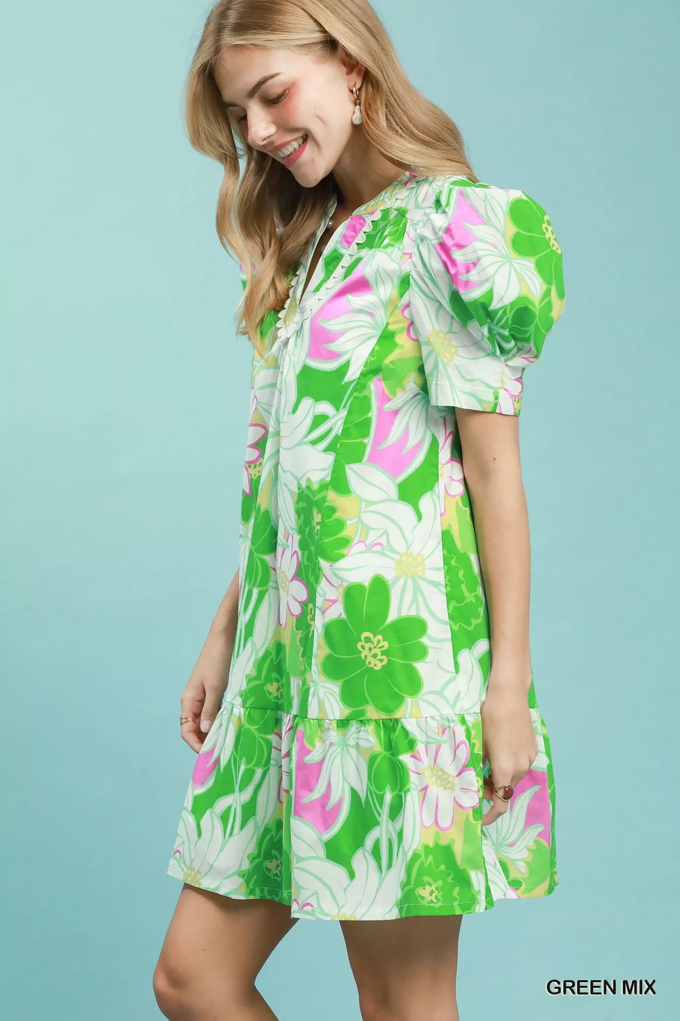 Umgee Floral Puff Sleeve Tiered Mini Dress - Rooted & Reckless Co.