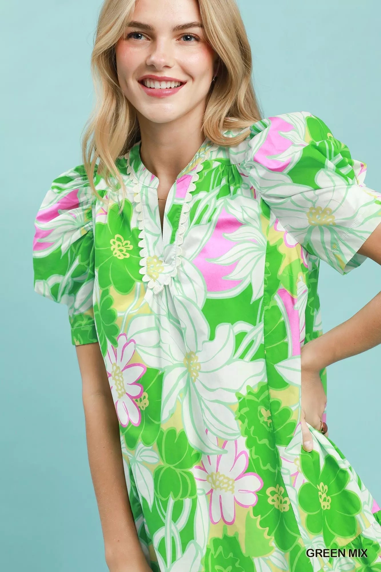 Umgee Floral Puff Sleeve Tiered Mini Dress - Rooted & Reckless Co.