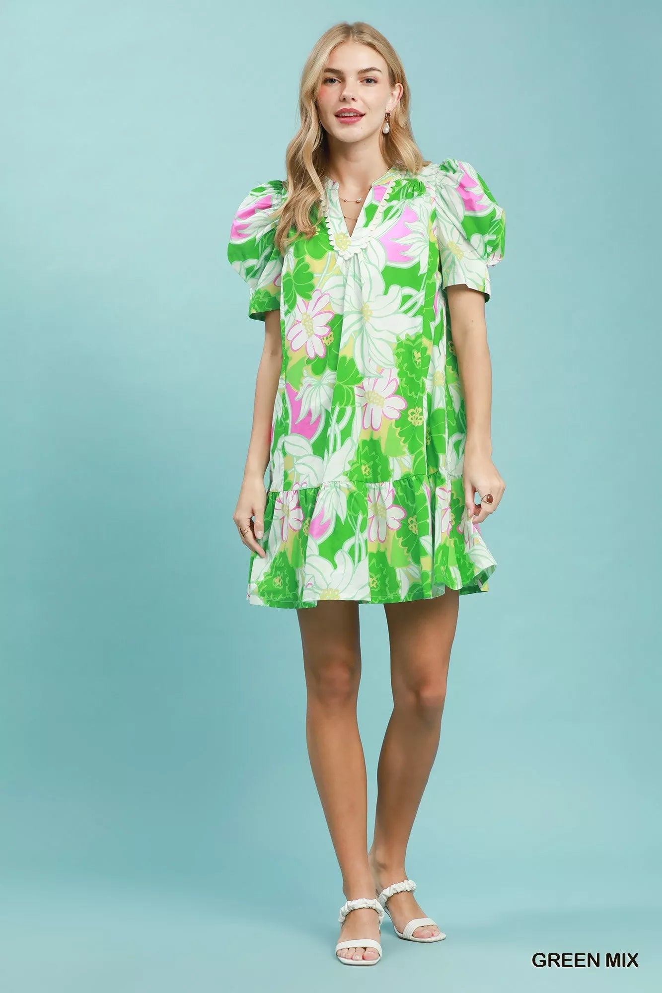 Umgee Floral Puff Sleeve Tiered Mini Dress - Rooted & Reckless Co.