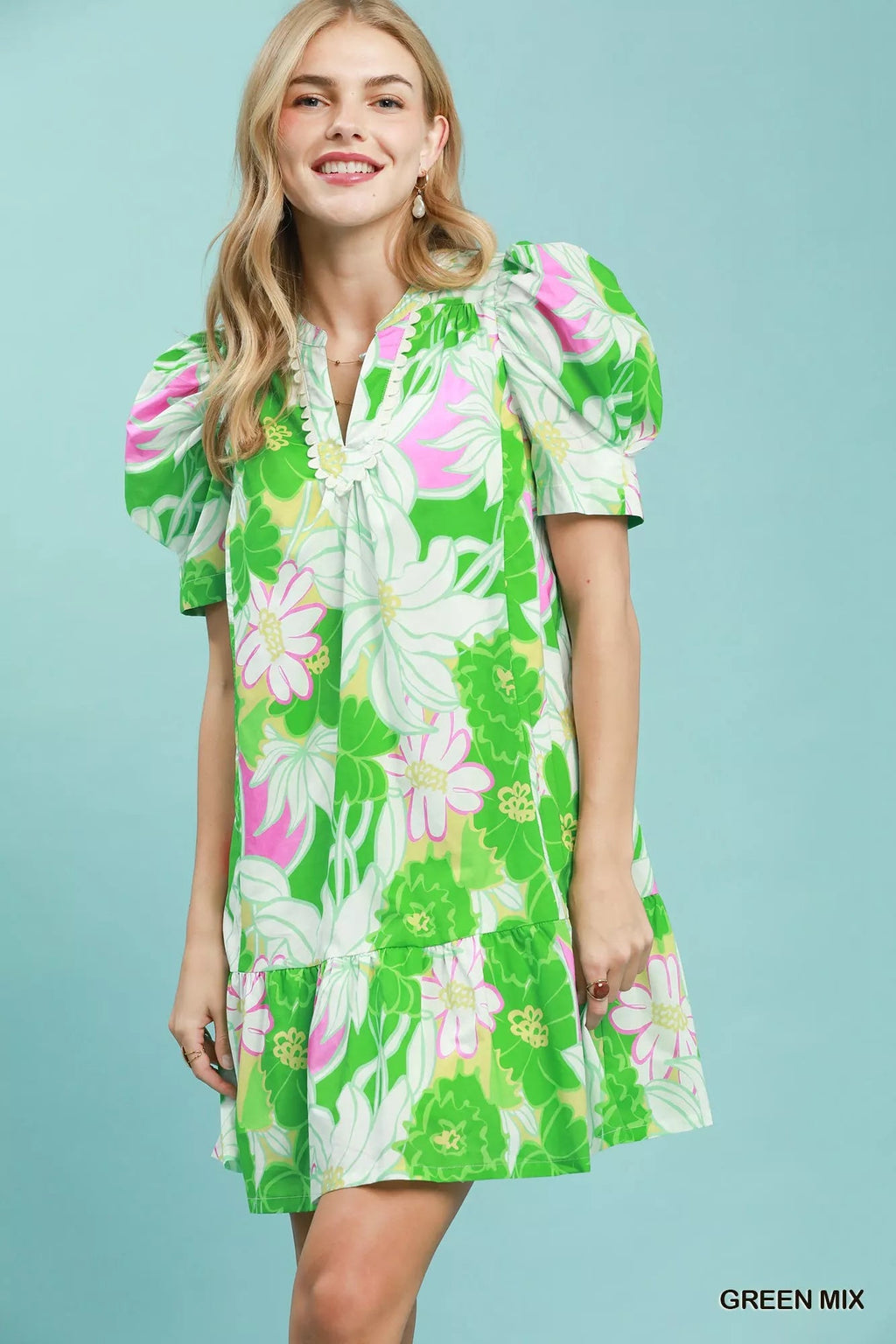 Umgee Floral Puff Sleeve Tiered Mini Dress - Rooted & Reckless Co.