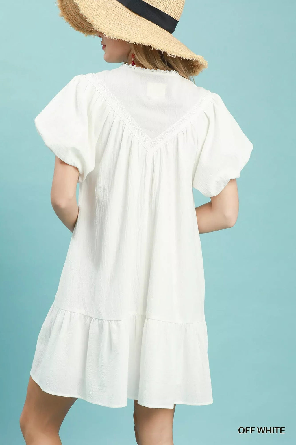 Umgee Flutter Sleeve Tassel Tie Ruffle Hem Mini Dress - Rooted & Reckless Co.