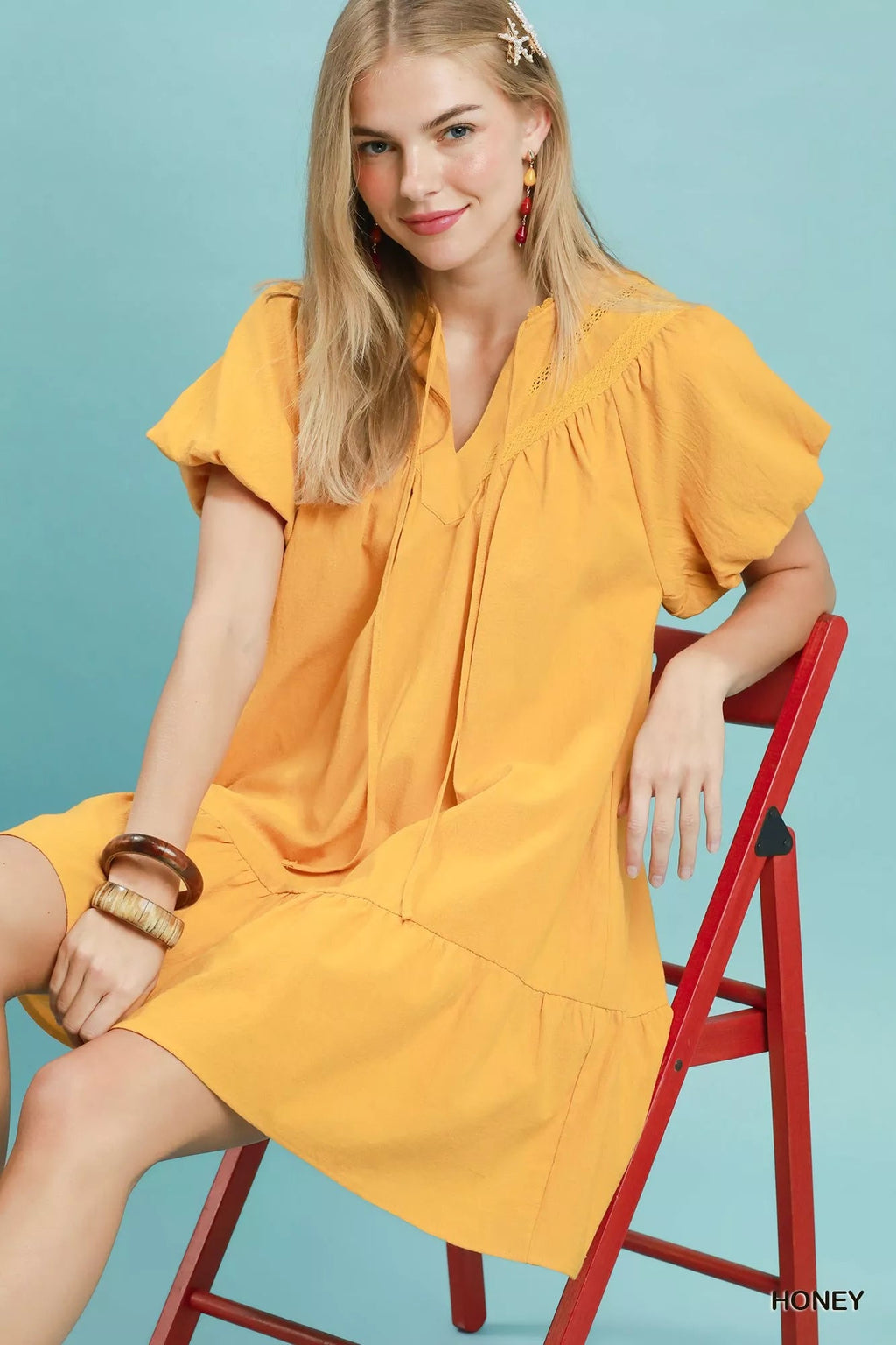 Umgee Flutter Sleeve Tassel Tie Ruffle Hem Mini Dress - Rooted & Reckless Co.