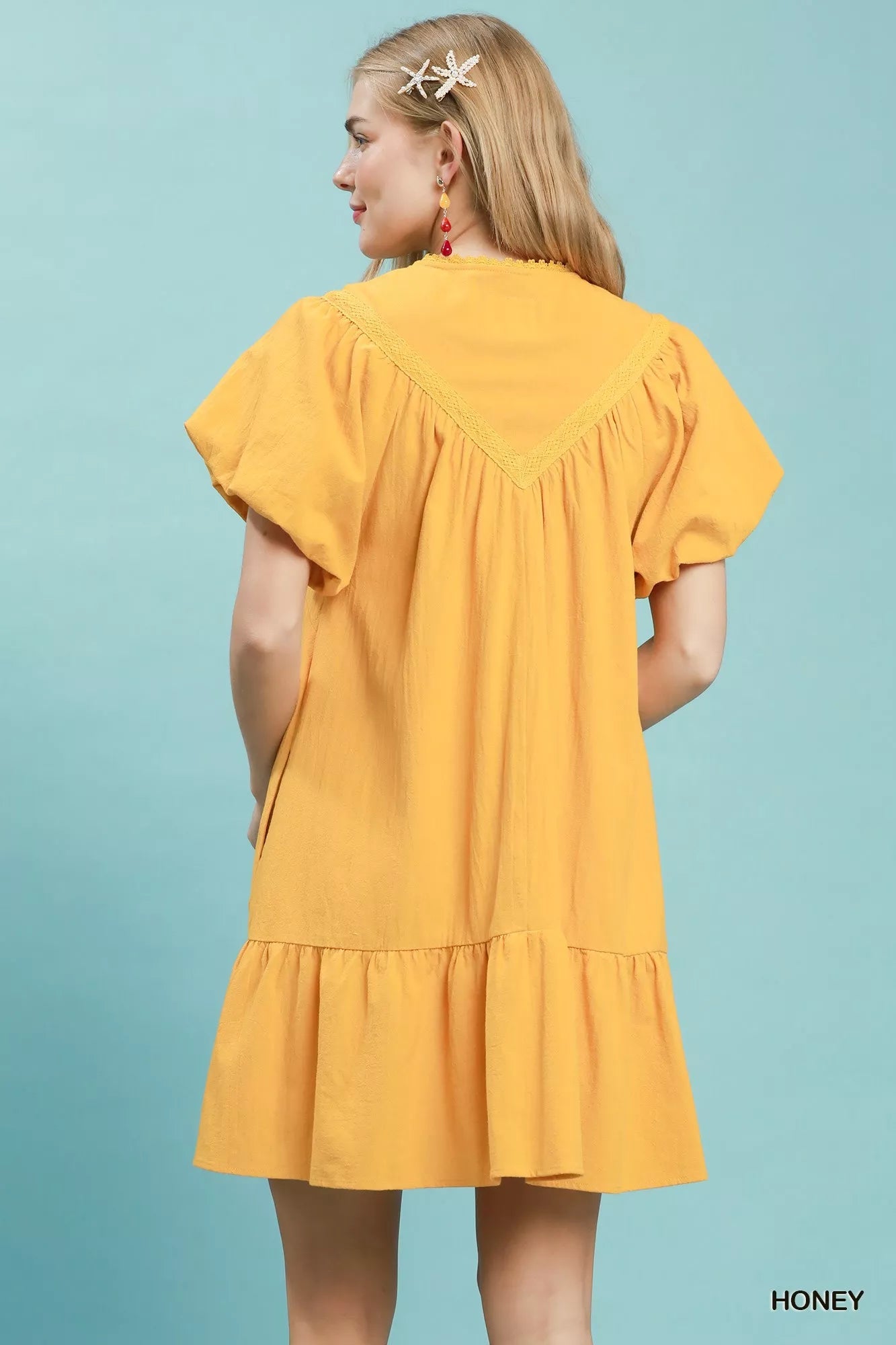 Umgee Flutter Sleeve Tassel Tie Ruffle Hem Mini Dress - Rooted & Reckless Co.
