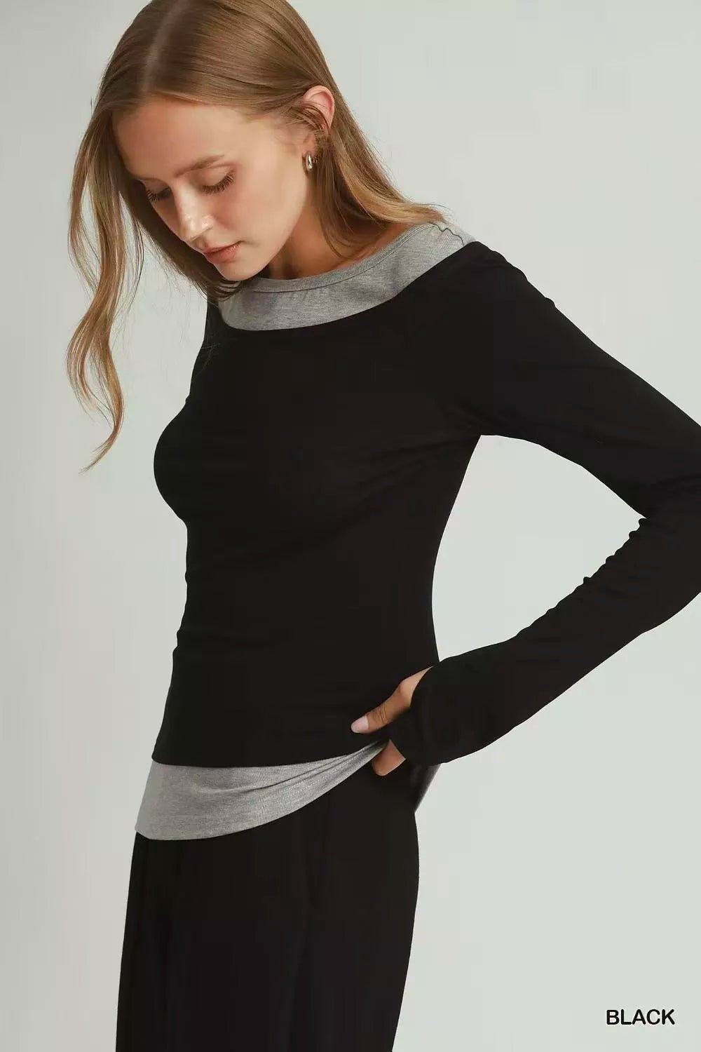 Umgee Layered Twofer Long Sleeve Top - Rooted & Reckless Co.
