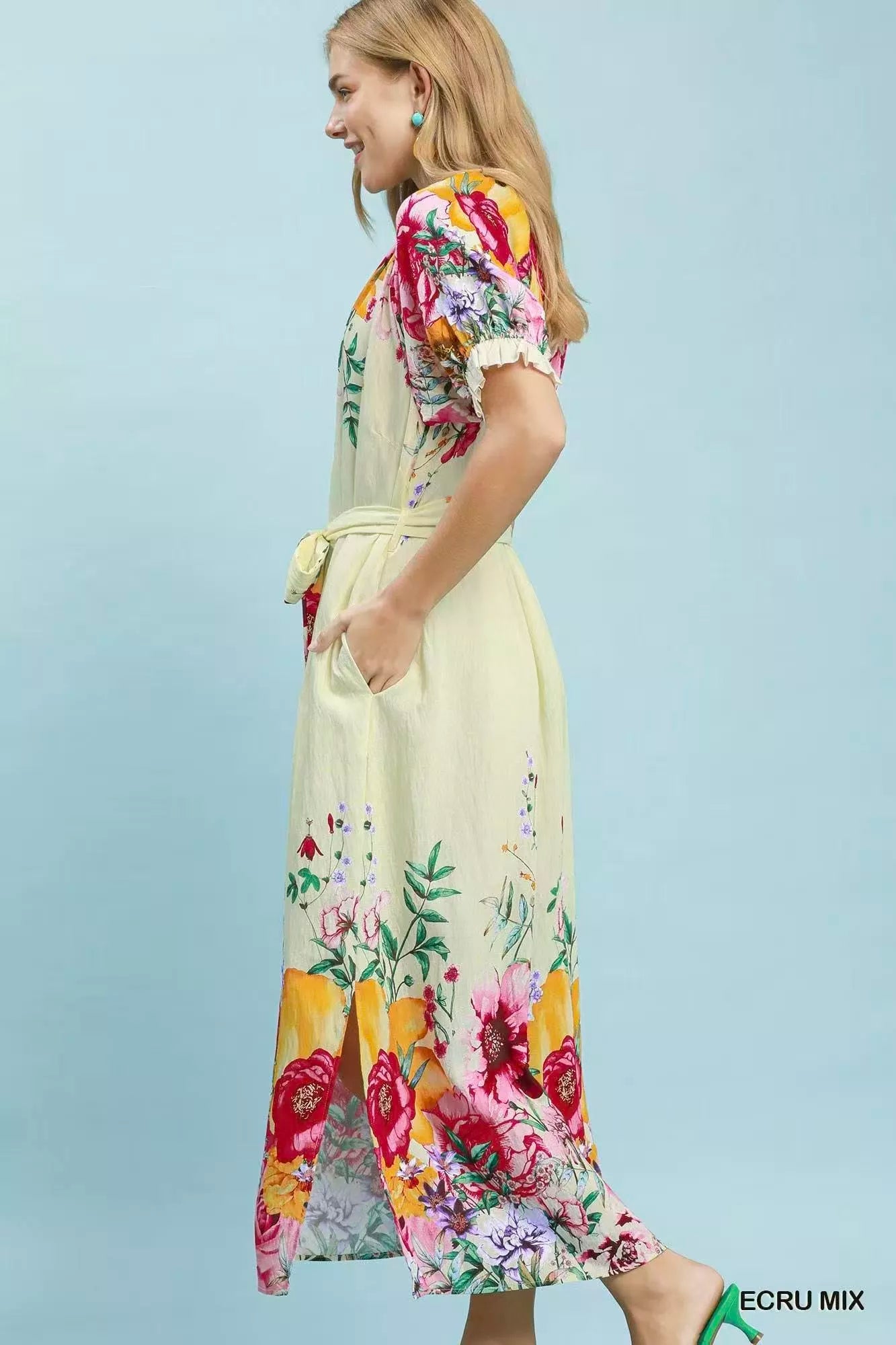 Umgee Mix Floral Border Print Midi Dress - Rooted & Reckless Co.