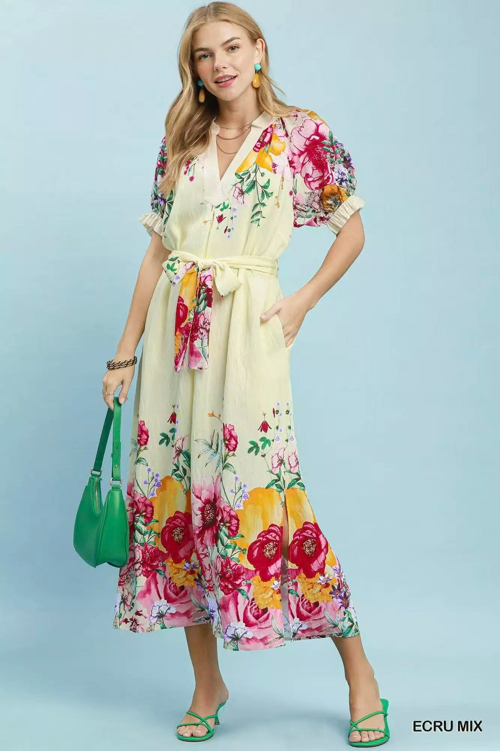 Umgee Mix Floral Border Print Midi Dress - Rooted & Reckless Co.