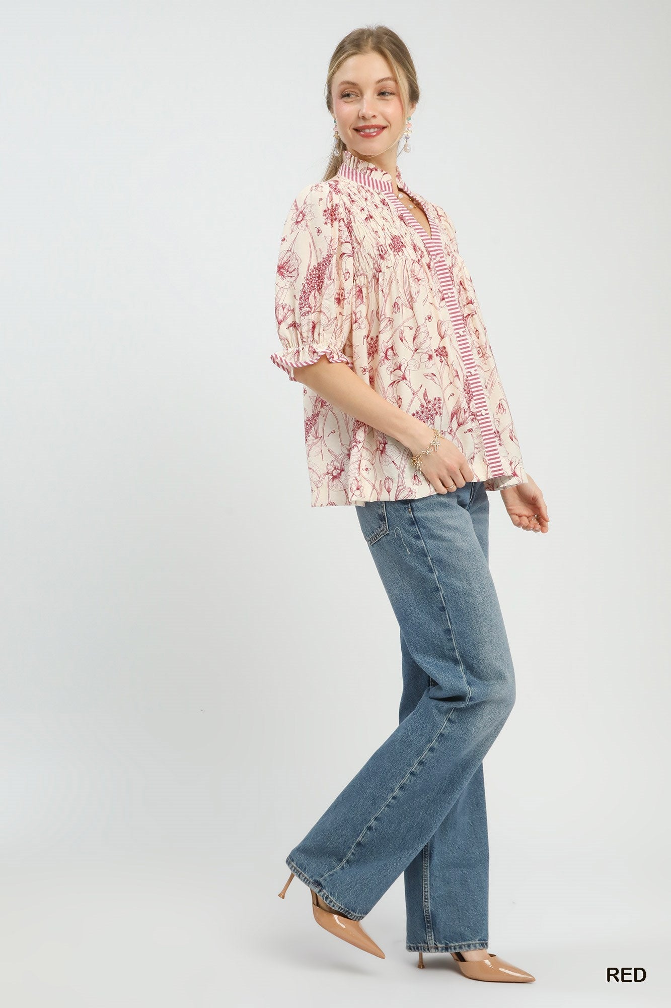 Umgee Mixed Print Button Front Top - Rooted & Reckless Co.