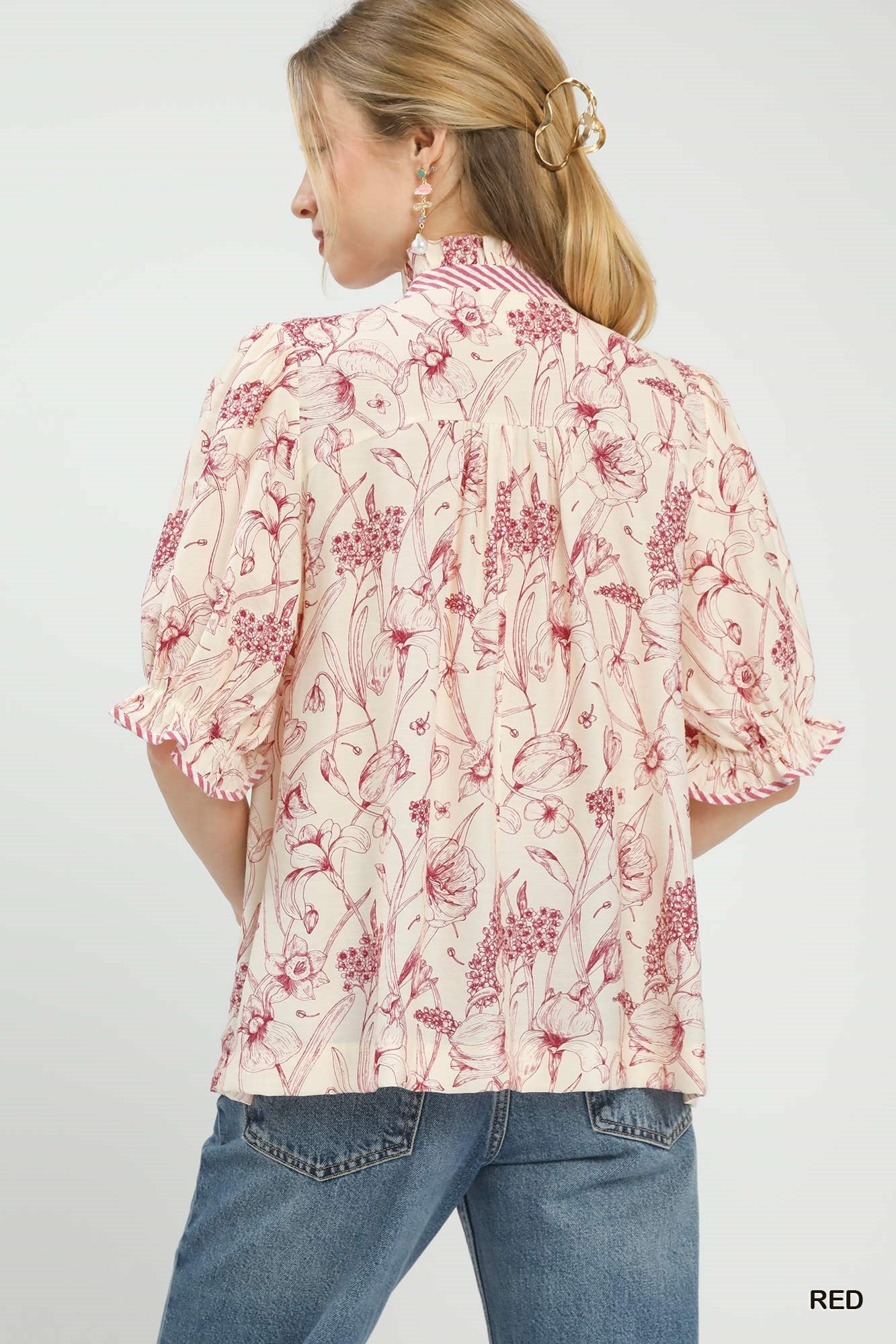 Umgee Mixed Print Button Front Top - Rooted & Reckless Co.
