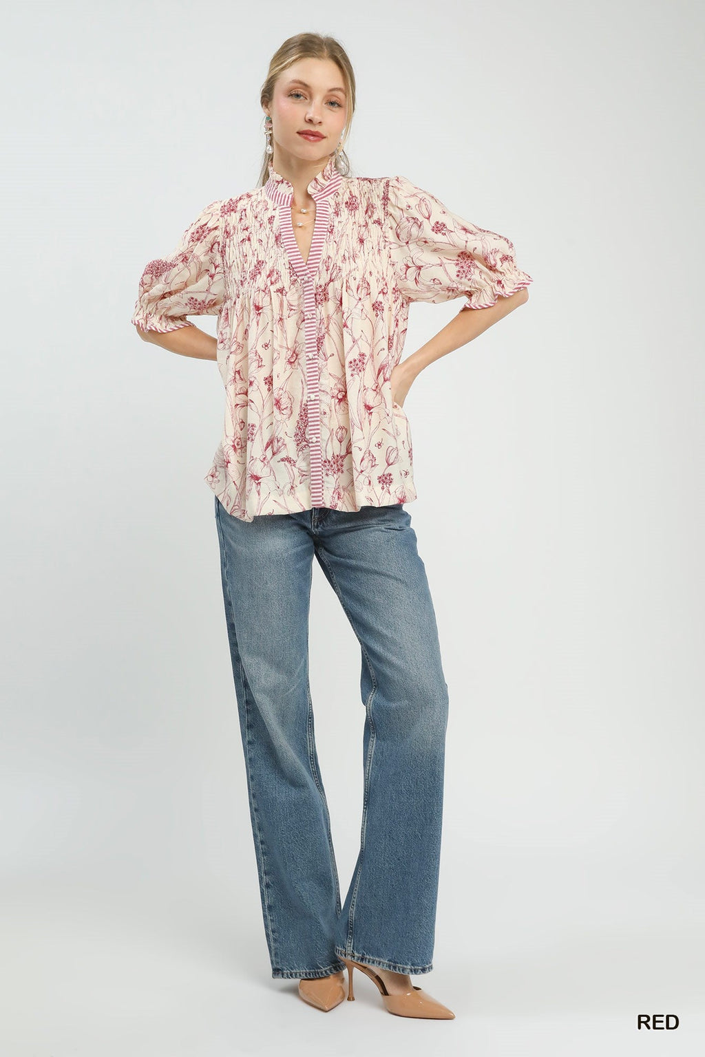 Umgee Mixed Print Button Front Top - Rooted & Reckless Co.