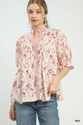 Umgee Mixed Print Button Front Top - Rooted & Reckless Co.
