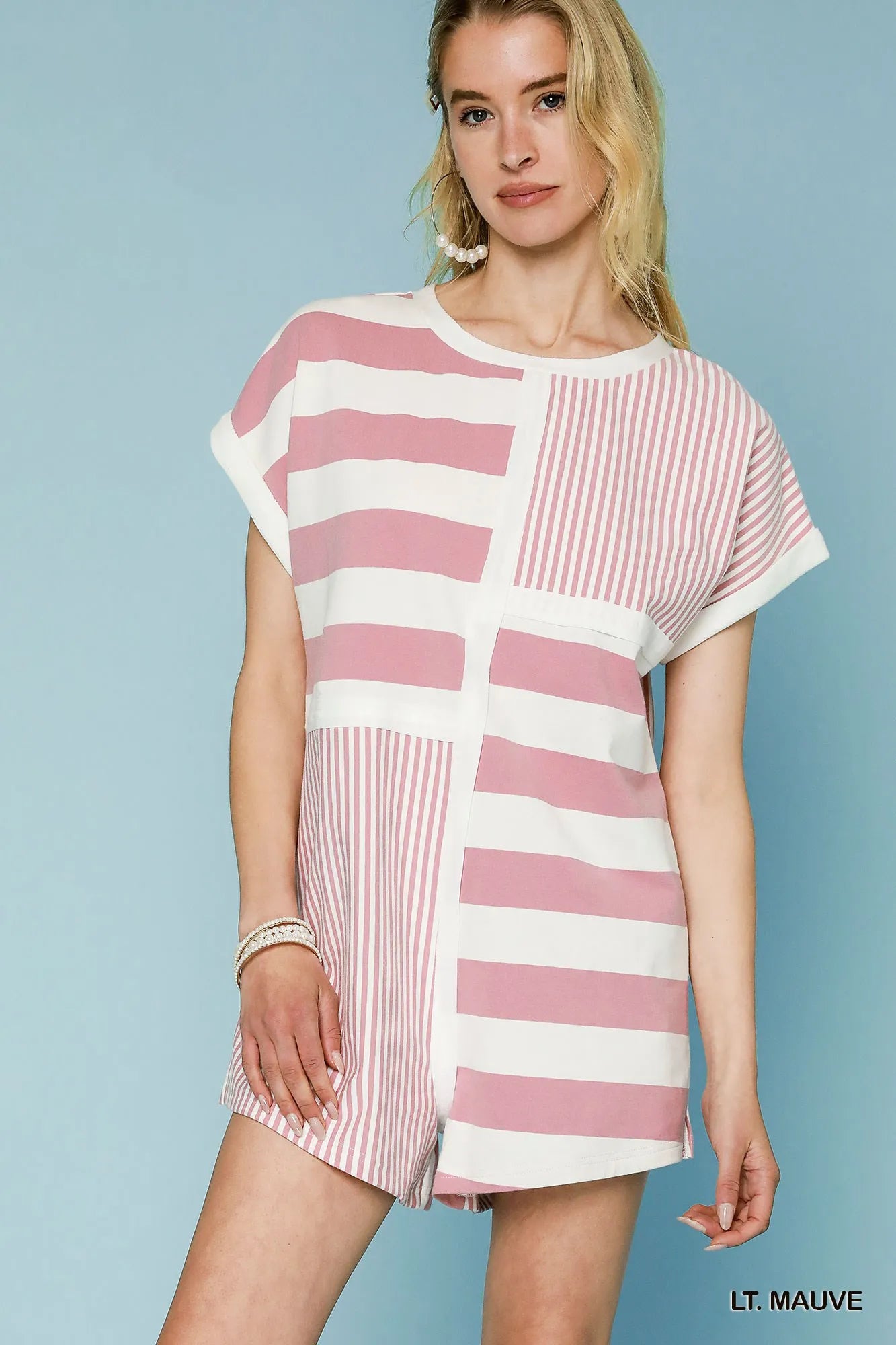 Umgee Mixed Striped Short Sleeve Romper - Rooted & Reckless Co.