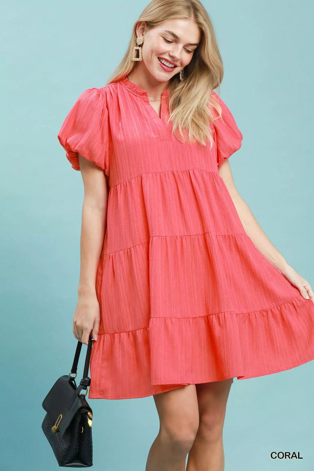 Umgee Puff Sleeve Tiered Babydoll Dress - Rooted & Reckless Co.