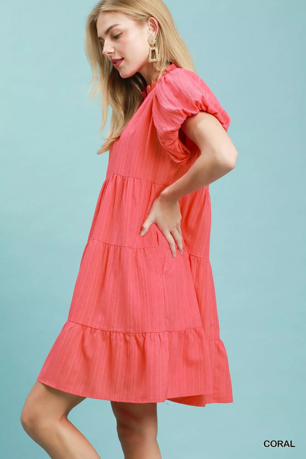 Umgee Puff Sleeve Tiered Babydoll Dress - Rooted & Reckless Co.