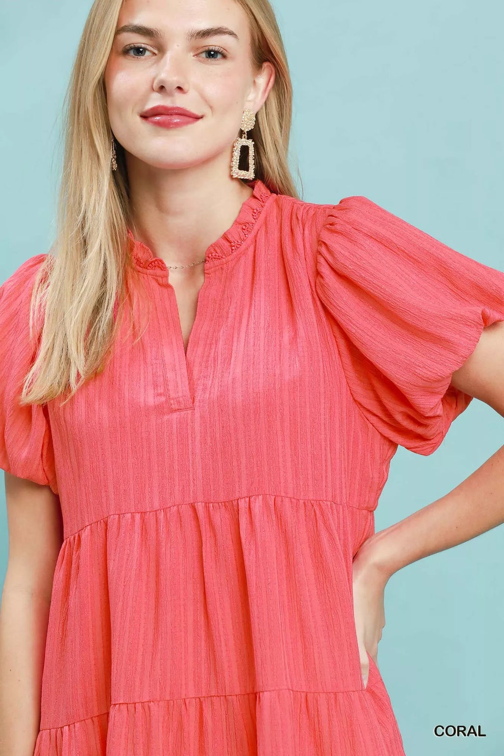 Umgee Puff Sleeve Tiered Babydoll Dress - Rooted & Reckless Co.