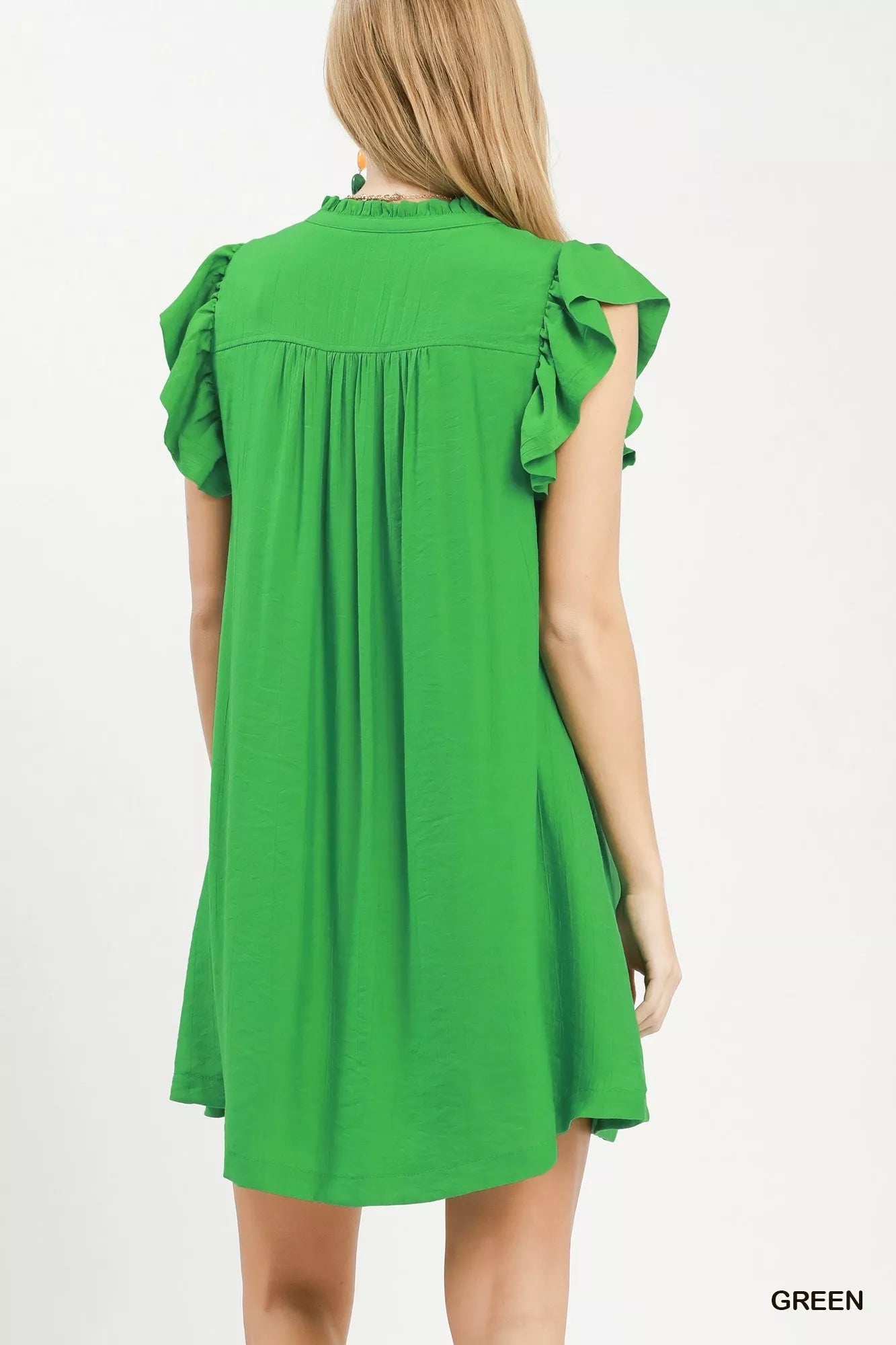Umgee Ruffle Sleeve Henley Shift Dress - Rooted & Reckless Co.