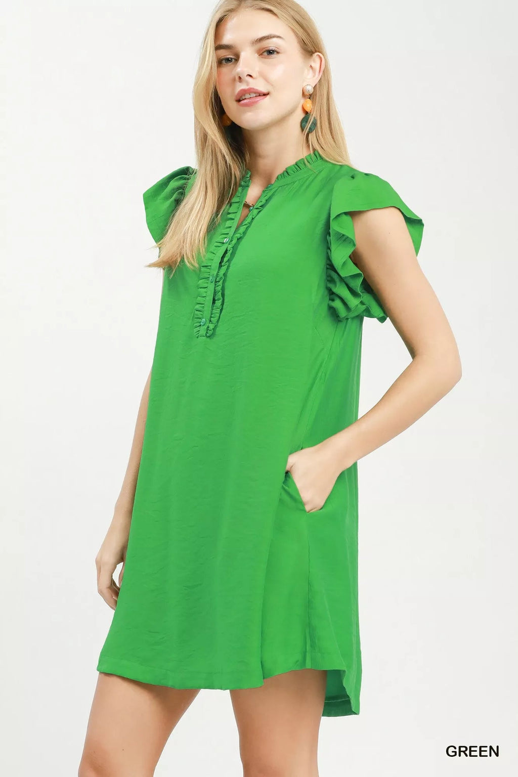 Umgee Ruffle Sleeve Henley Shift Dress - Rooted & Reckless Co.