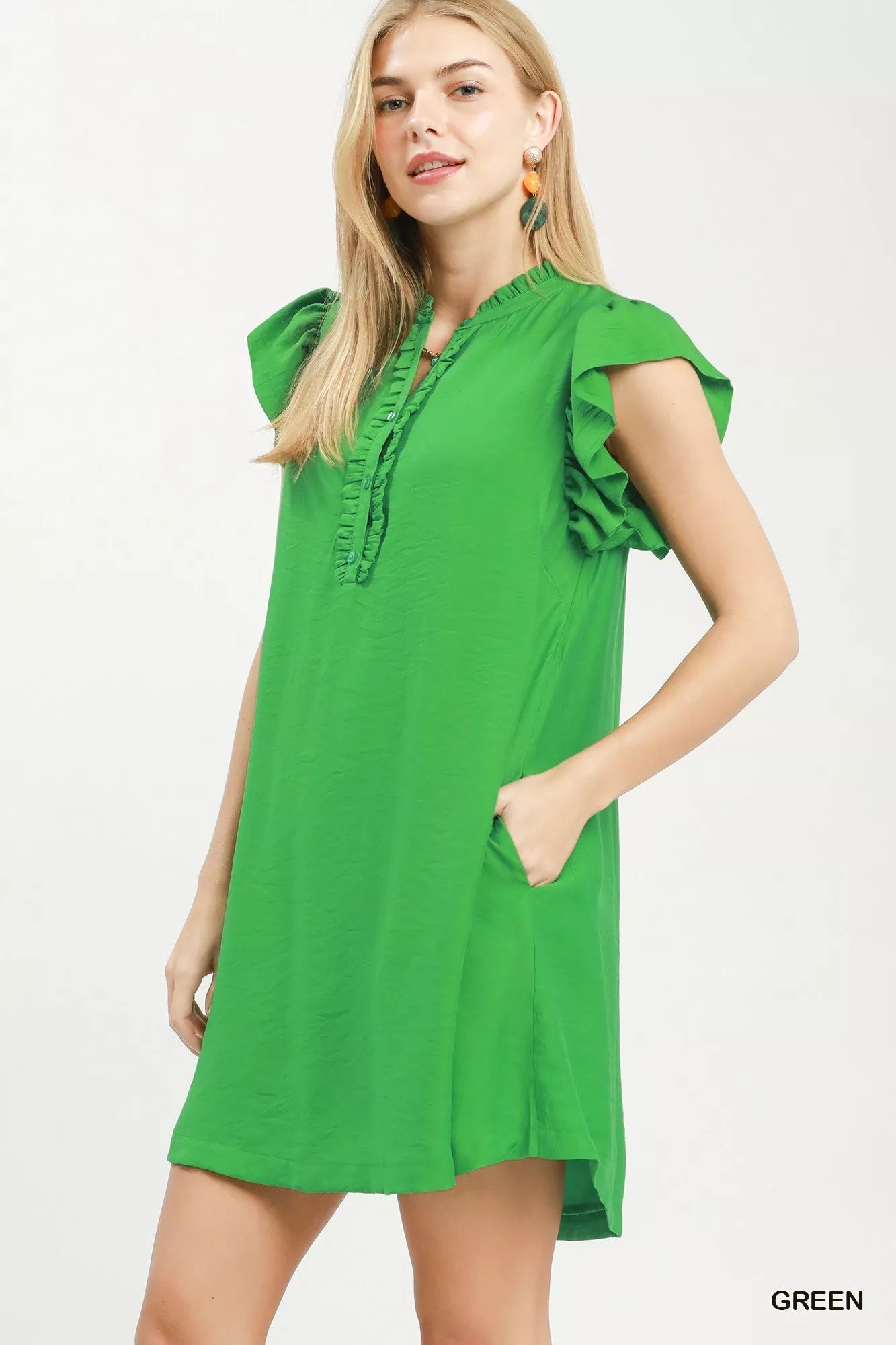Umgee Ruffle Sleeve Henley Shift Dress - Rooted & Reckless Co.