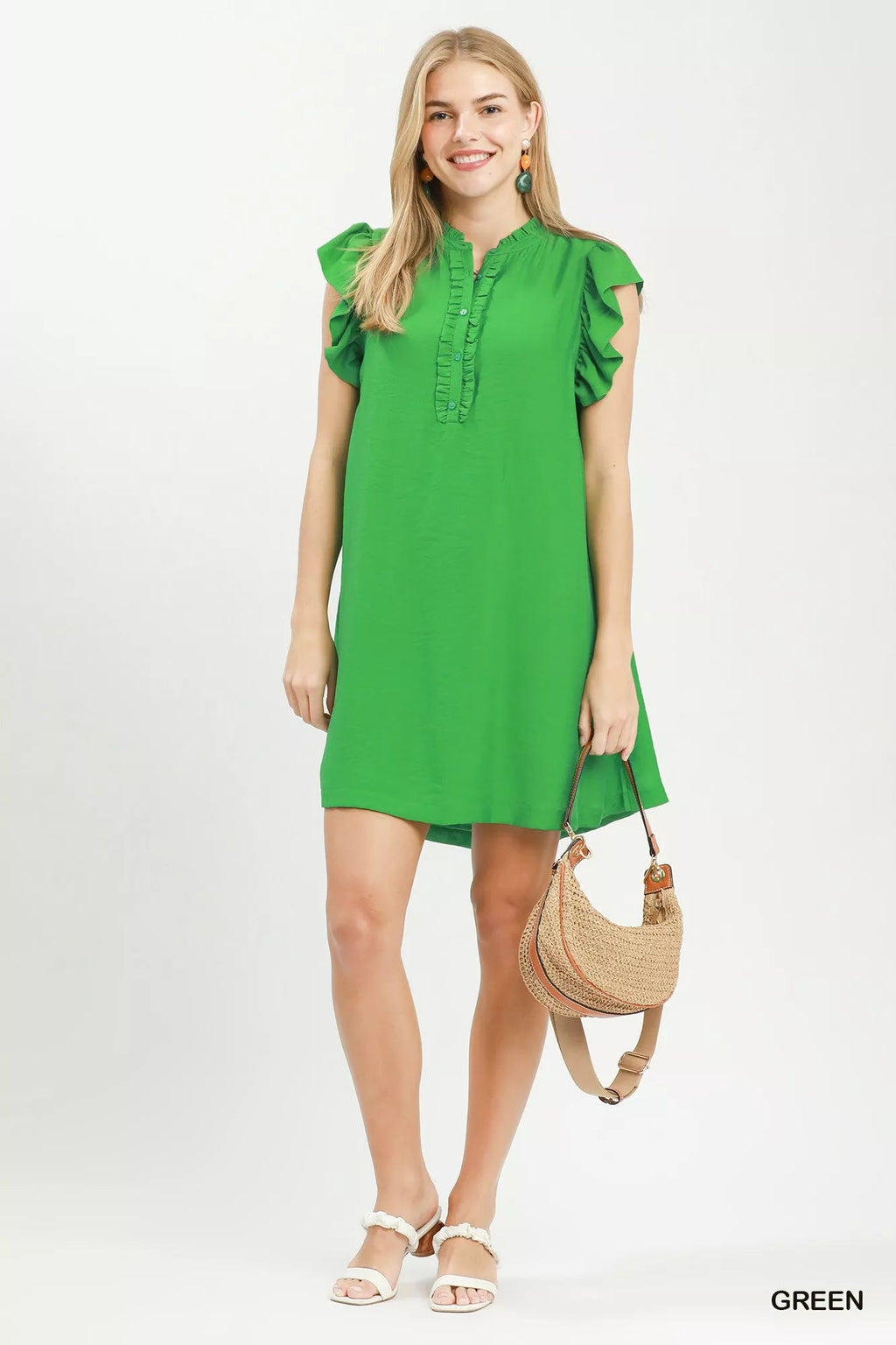 Umgee Ruffle Sleeve Henley Shift Dress - Rooted & Reckless Co.