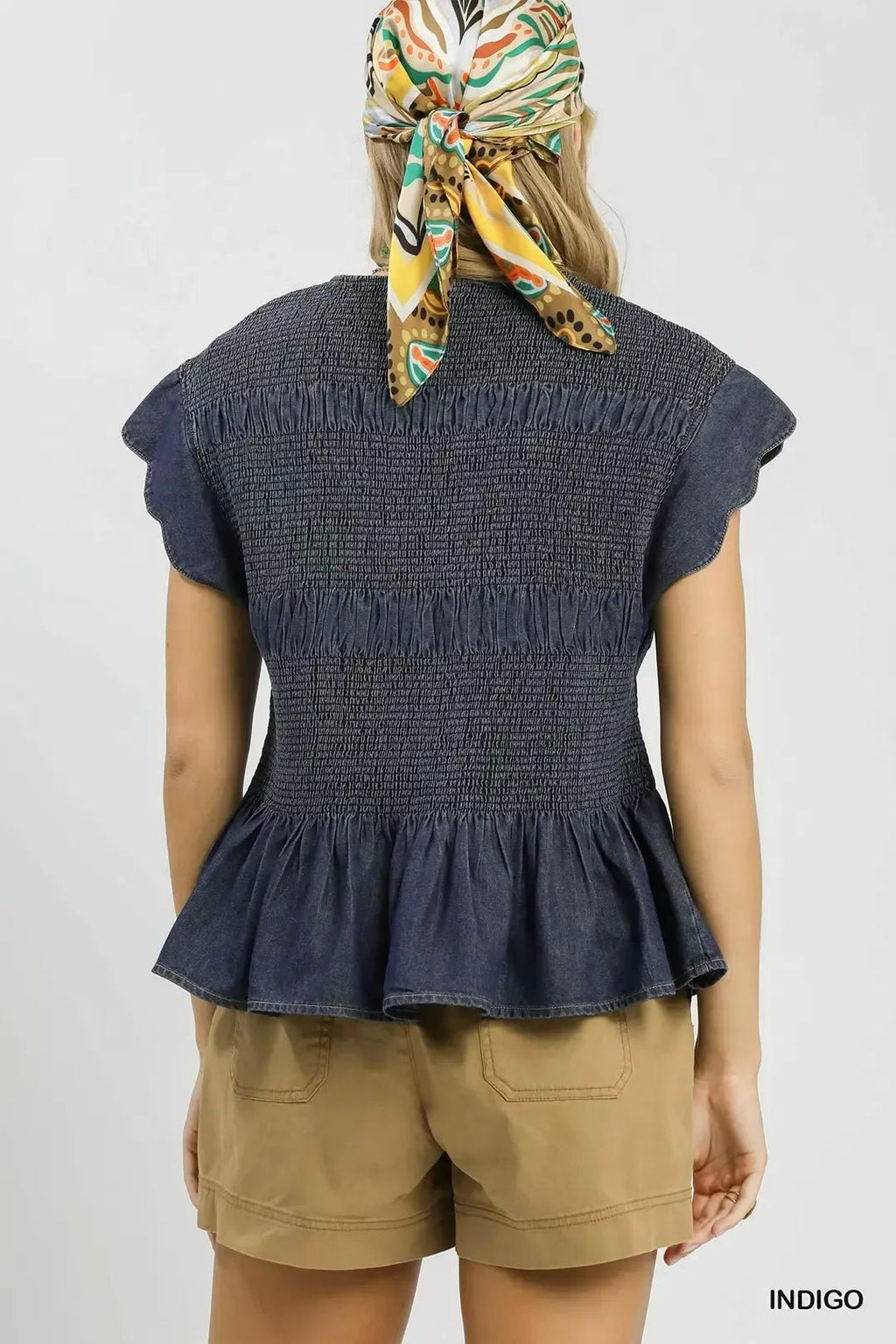 Umgee Smocked Peplum Top with Scalloped Ruffle Cap Sleeves - Rooted & Reckless Co.