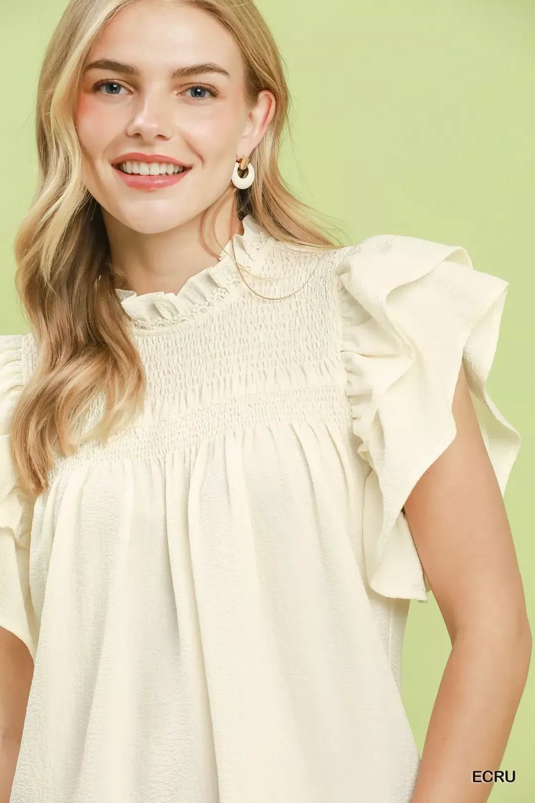 Umgee Smocked Ruffle Sleeve Textured Top - Rooted & Reckless Co.