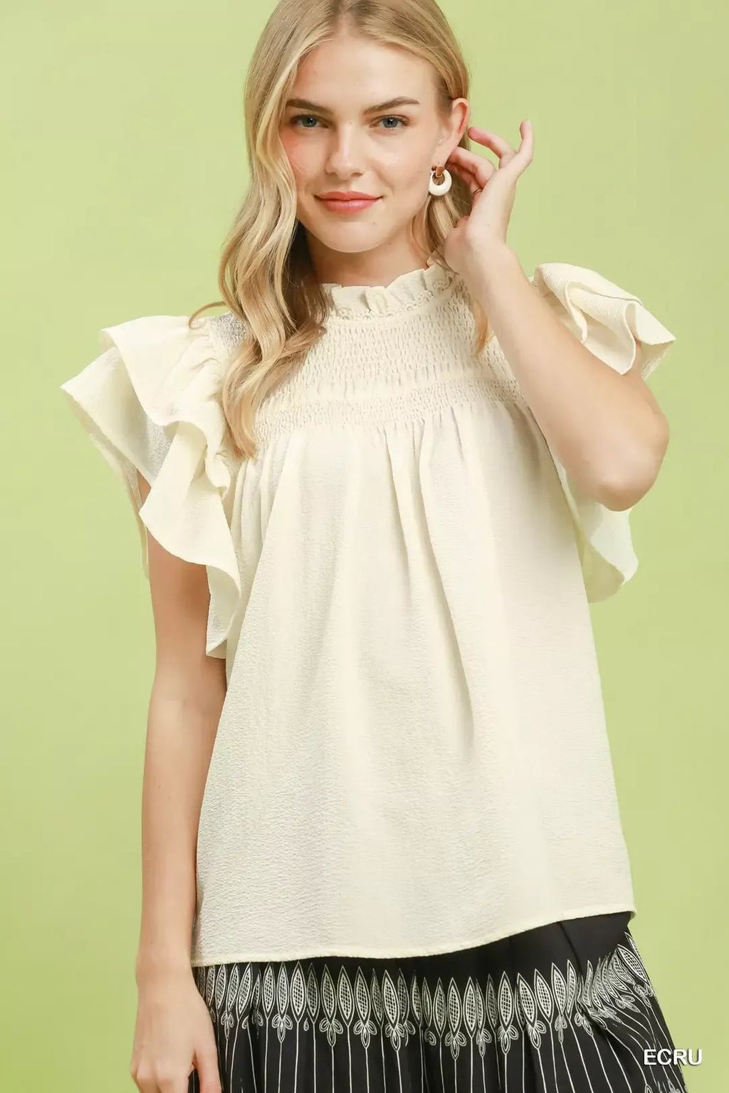 Umgee Smocked Ruffle Sleeve Textured Top - Rooted & Reckless Co.