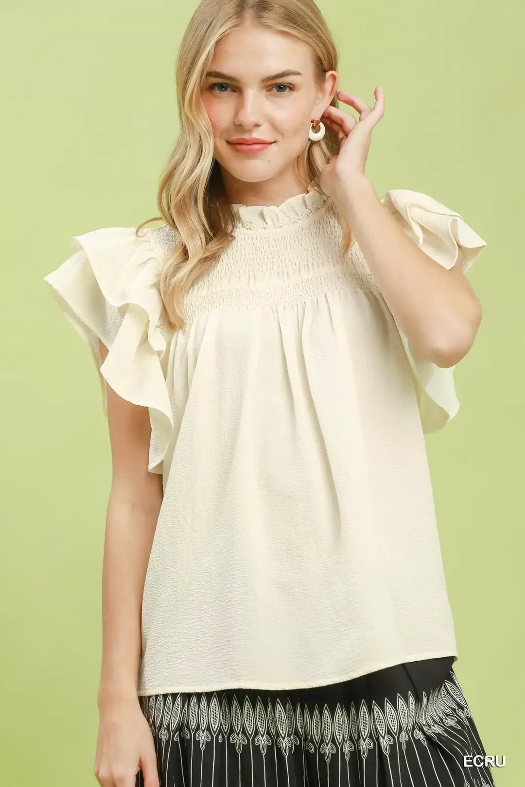 Umgee Smocked Ruffle Sleeve Textured Top - Rooted & Reckless Co.