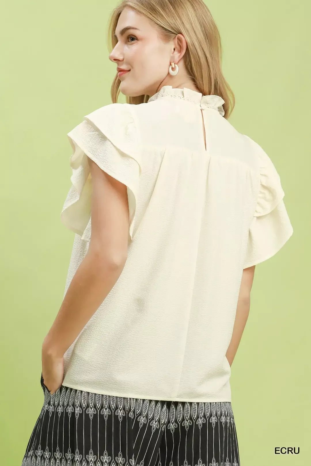 Umgee Smocked Ruffle Sleeve Textured Top - Rooted & Reckless Co.