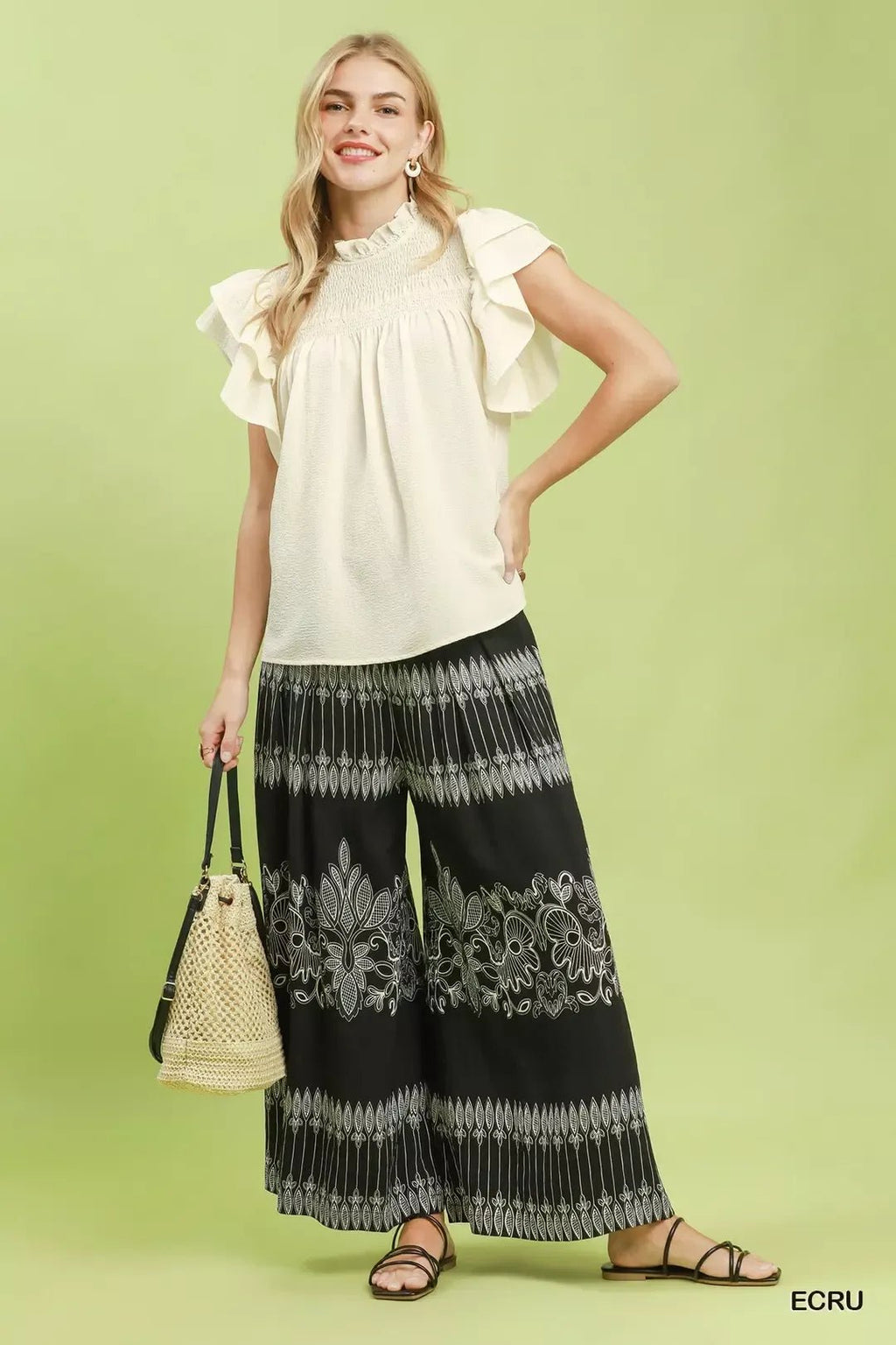 Umgee Smocked Ruffle Sleeve Textured Top - Rooted & Reckless Co.