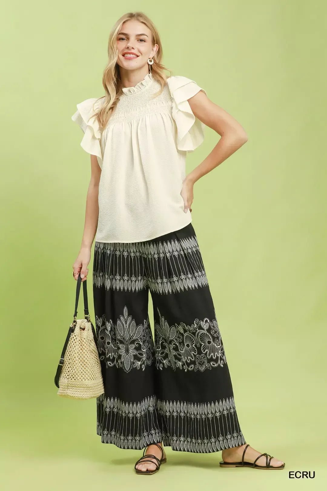 Umgee Smocked Ruffle Sleeve Textured Top - Rooted & Reckless Co.