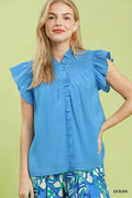 Umgee Smocked Yoke Ruffle Sleeve Blouse - Rooted & Reckless Co.