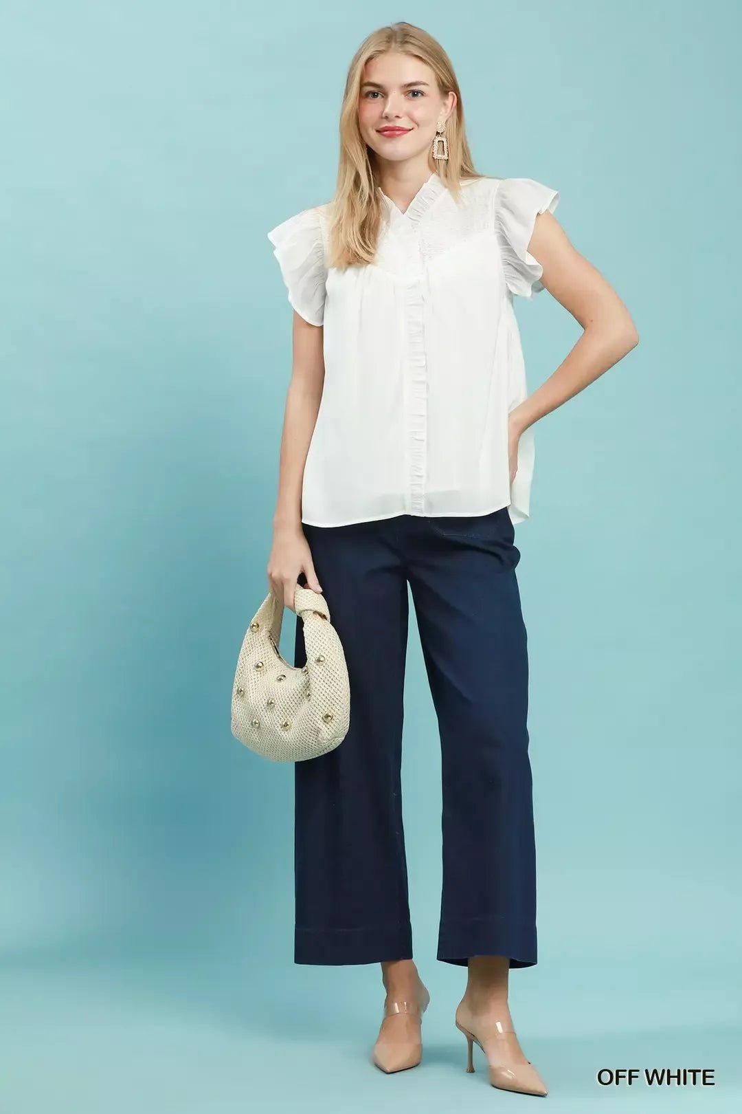 Umgee Smocked Yoke Ruffle Sleeve Blouse - Rooted & Reckless Co.