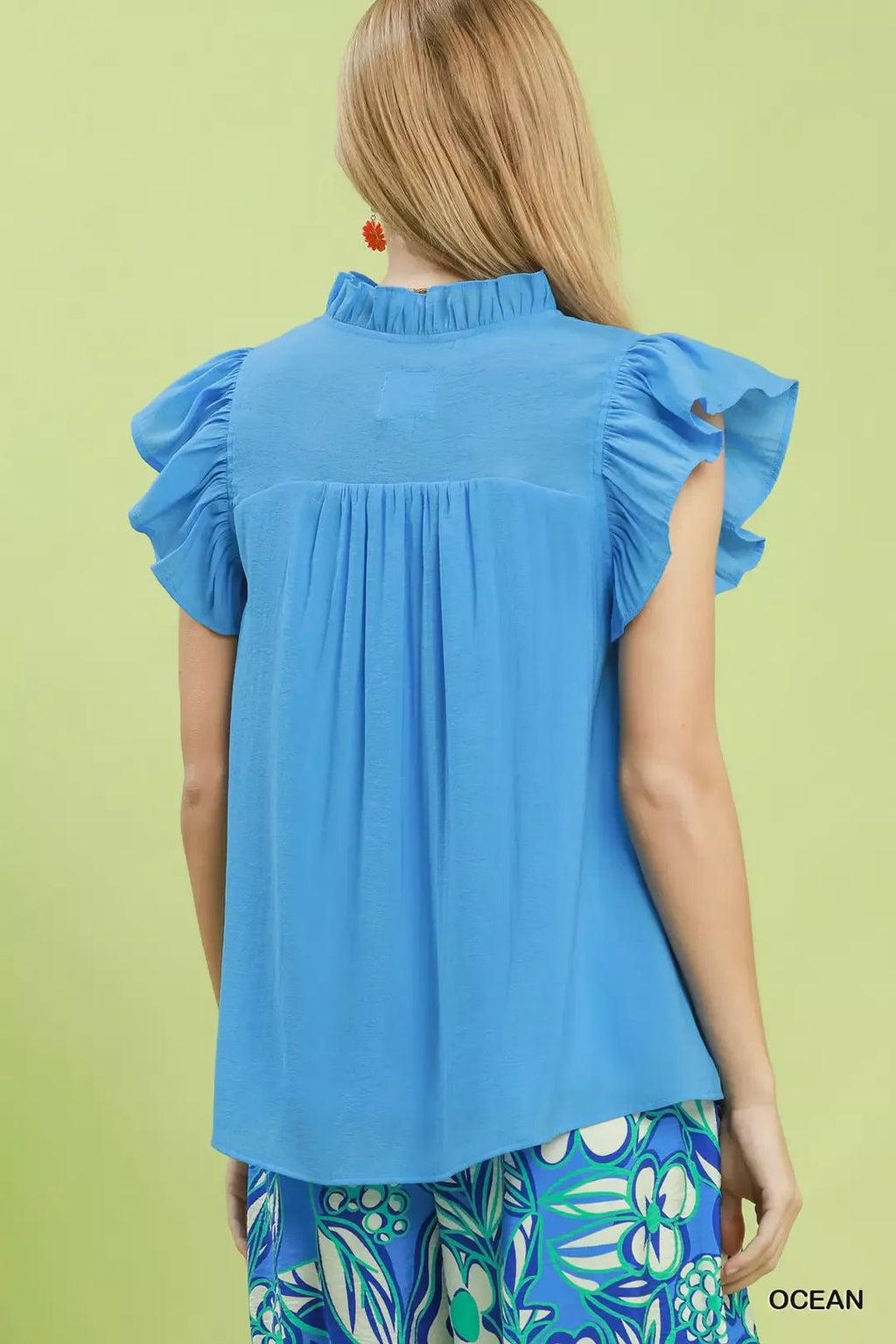 Umgee Smocked Yoke Ruffle Sleeve Blouse - Rooted & Reckless Co.
