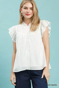 Umgee Smocked Yoke Ruffle Sleeve Blouse - Rooted & Reckless Co.