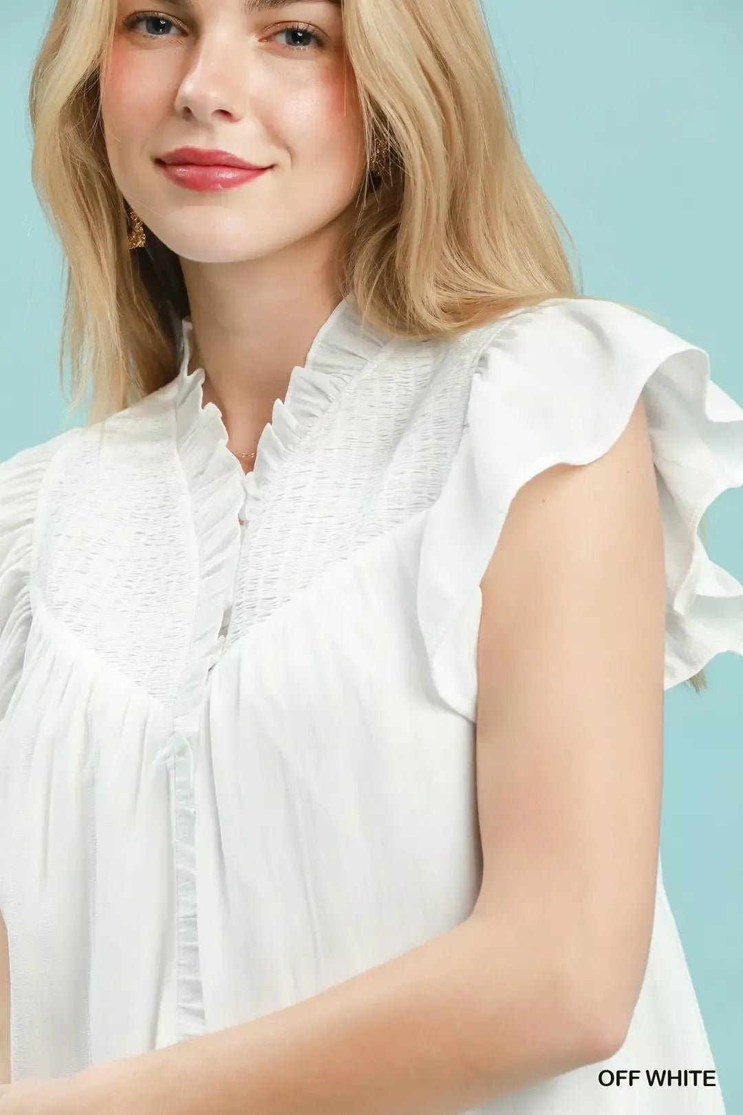 Umgee Smocked Yoke Ruffle Sleeve Blouse - Rooted & Reckless Co.