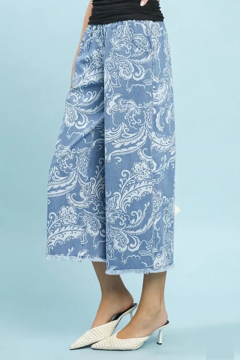 Umgee Stone Wash Wide Leg Crop Pants - Rooted & Reckless Co.