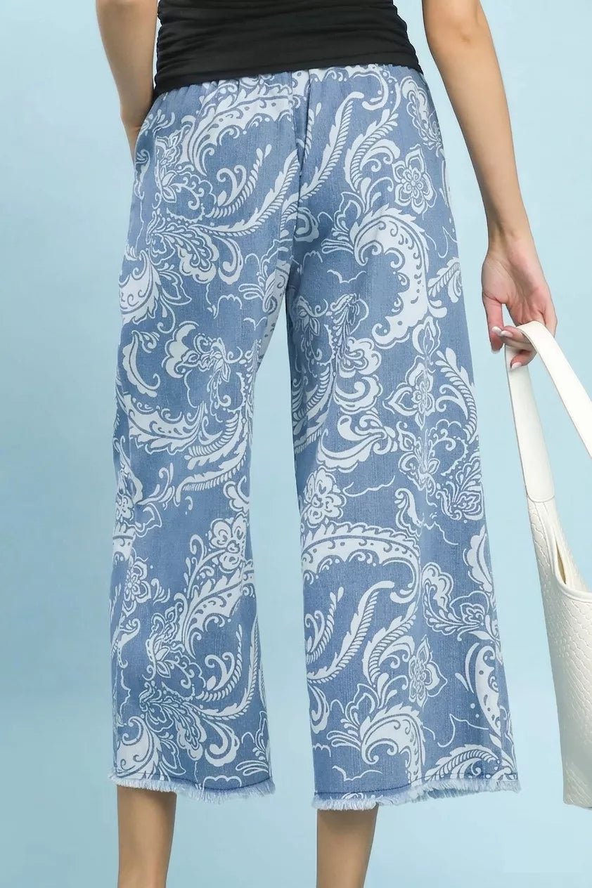 Umgee Stone Wash Wide Leg Crop Pants - Rooted & Reckless Co.