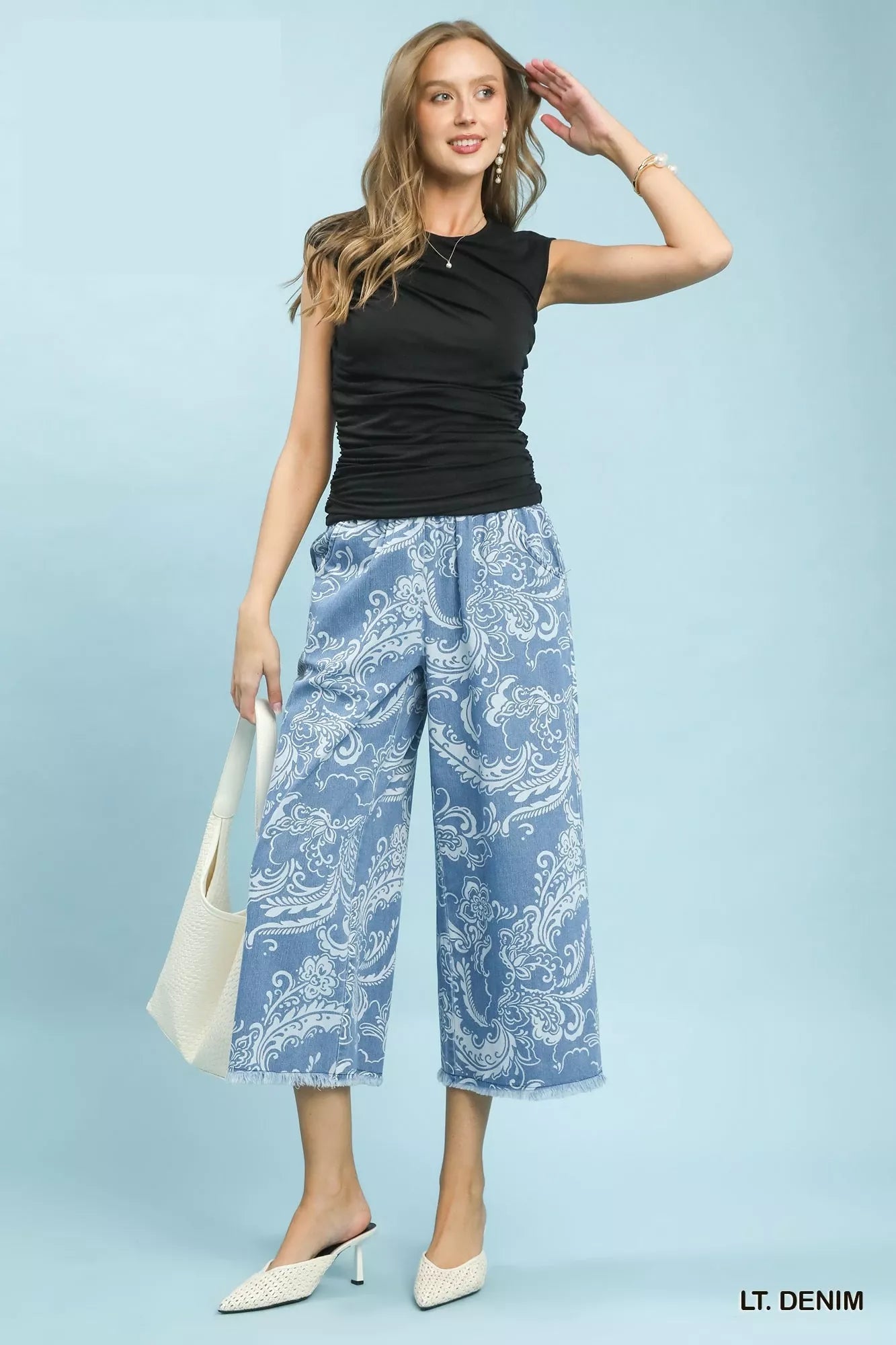 Umgee Stone Wash Wide Leg Crop Pants - Rooted & Reckless Co.