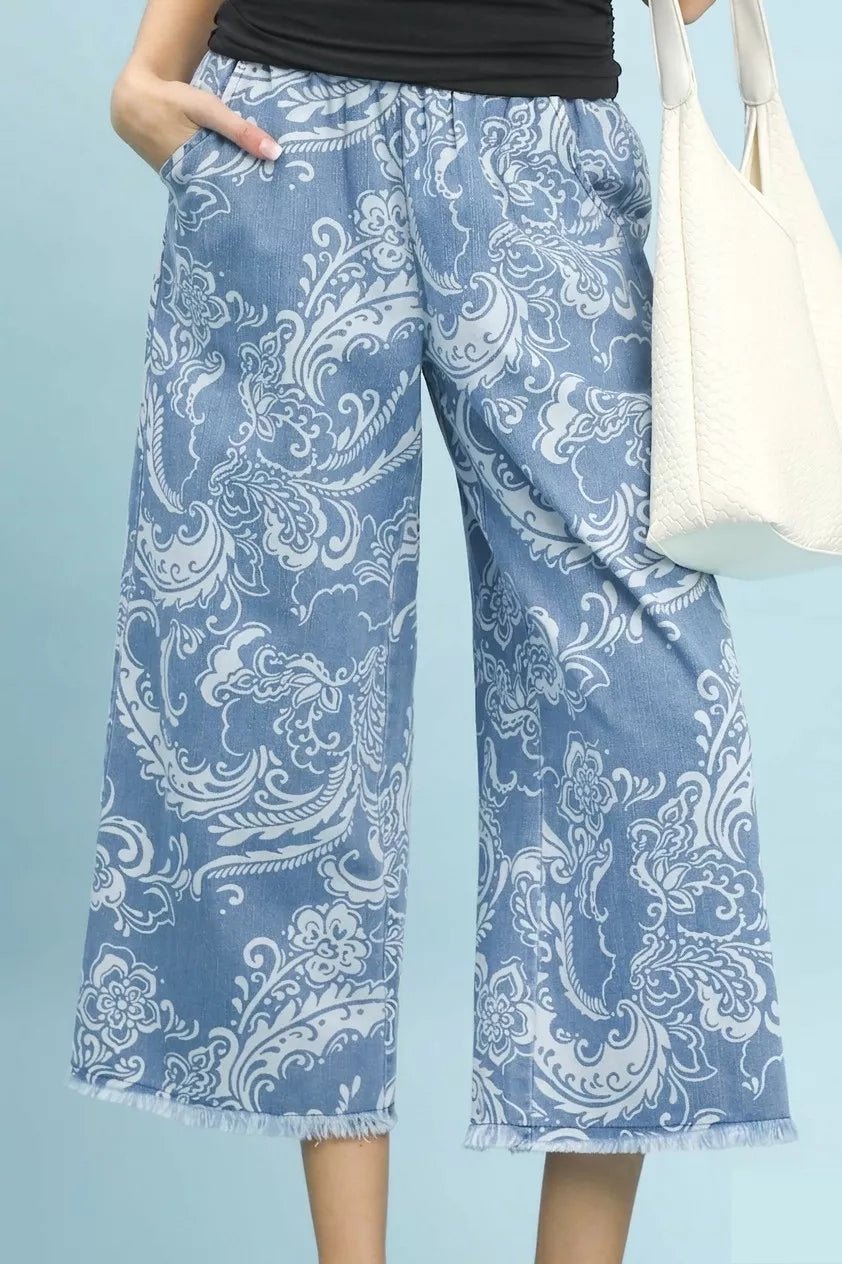 Umgee Stone Wash Wide Leg Crop Pants - Rooted & Reckless Co.